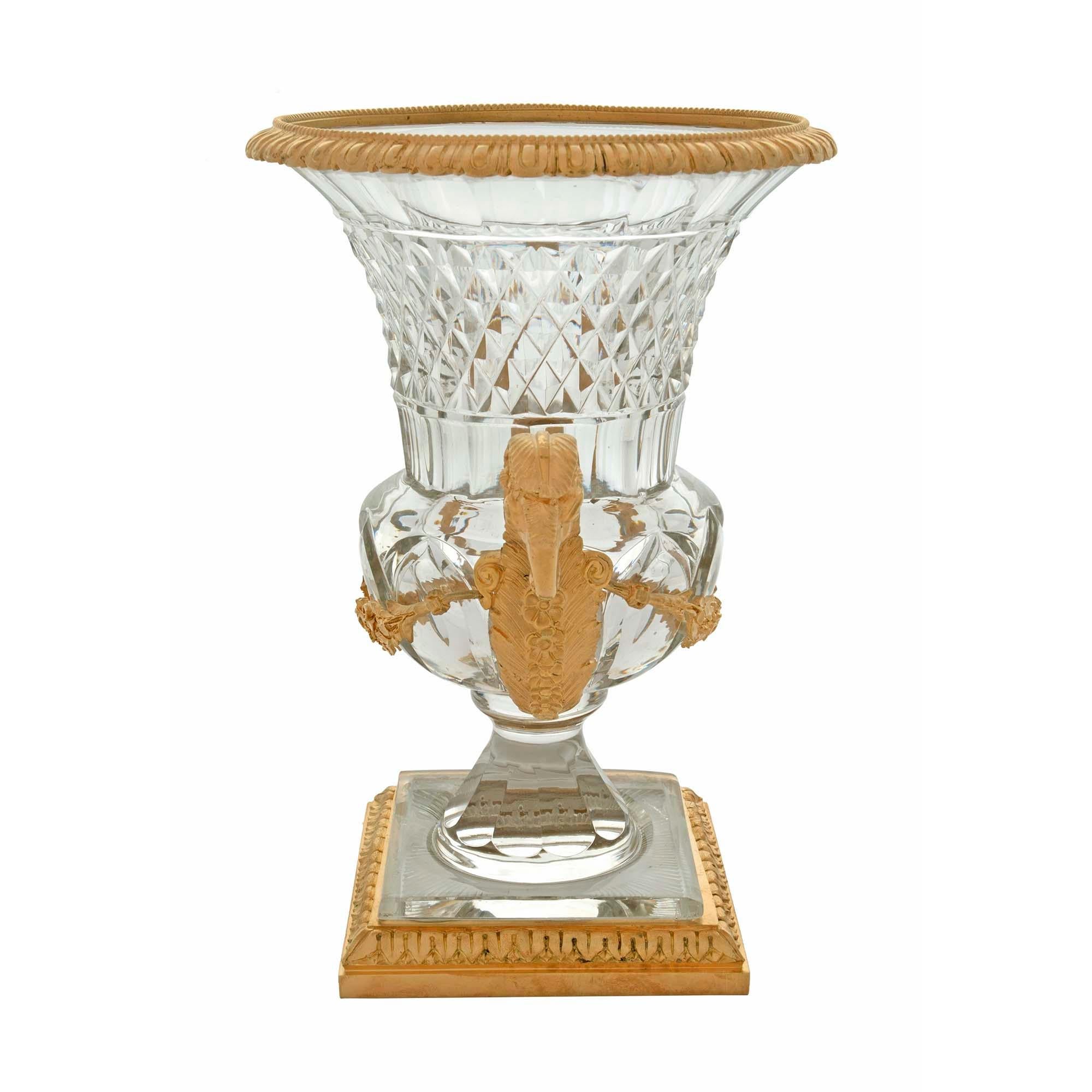 French 19th Century Louis XVI St. Baccarat Crystal and Ormolu Vase 2