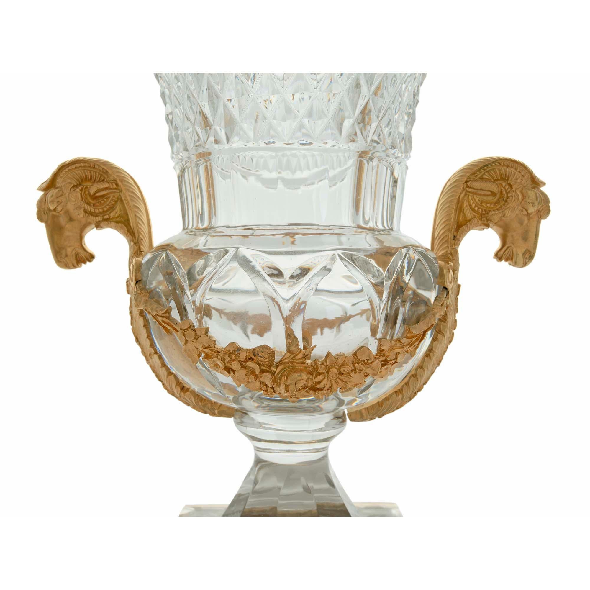 French 19th Century Louis XVI St. Baccarat Crystal and Ormolu Vase 3