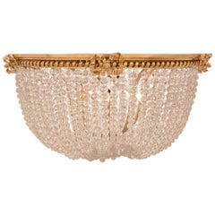 French 19th Century Louis XVI St. Beaded Glass and Ormolu Plafonnier Chandelier