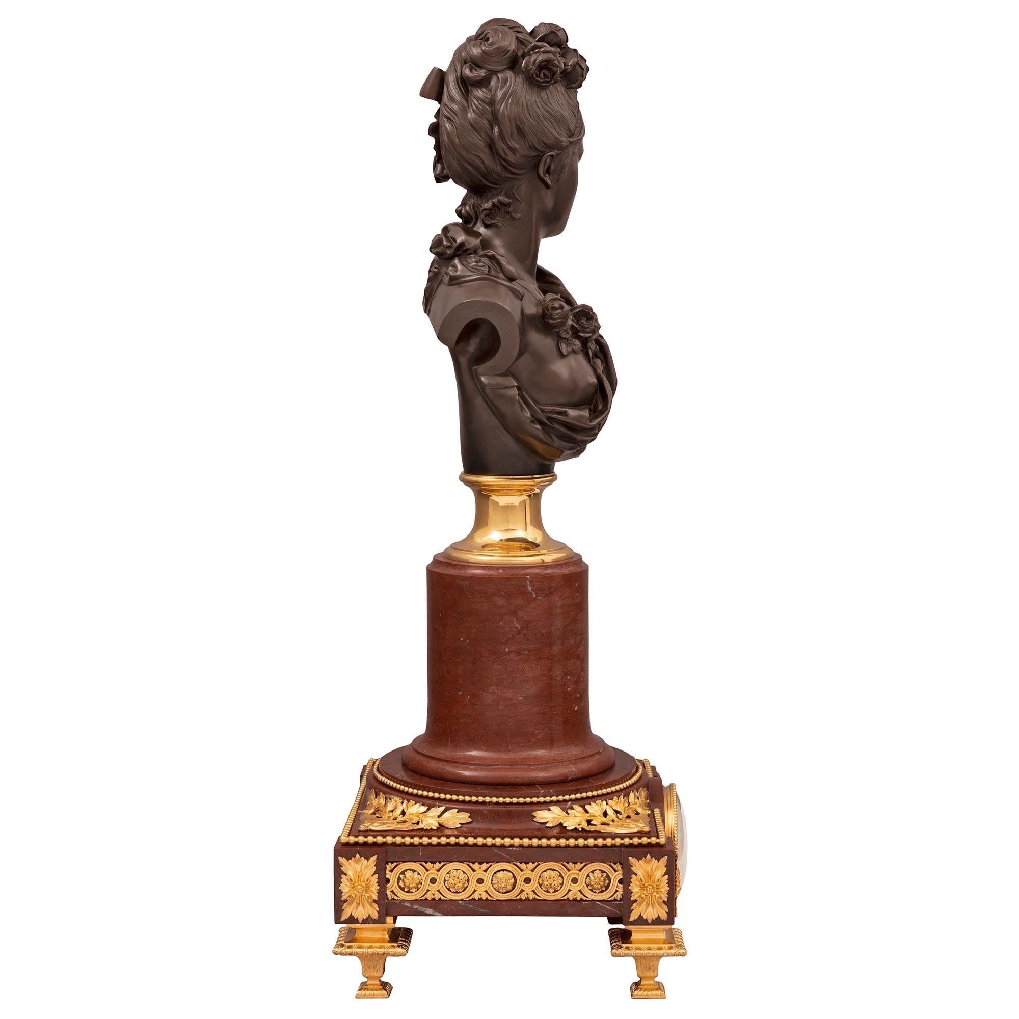 Patinated French 19th Century Louis XVI St. Belle Époque Period Clock and Bust For Sale