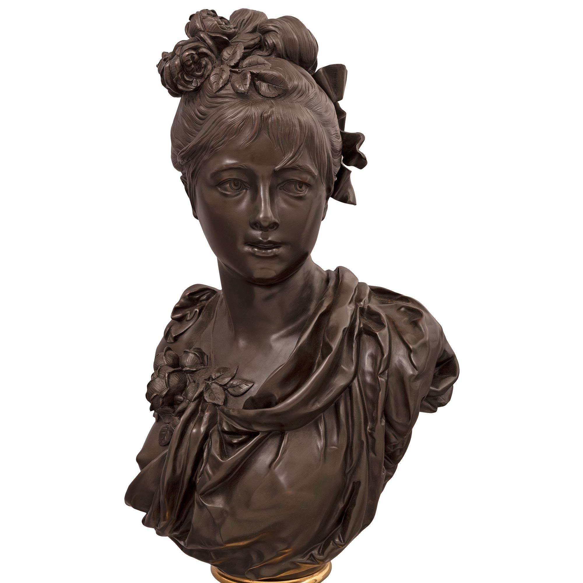 Bronze French 19th Century Louis XVI St. Belle Époque Period Clock and Bust For Sale