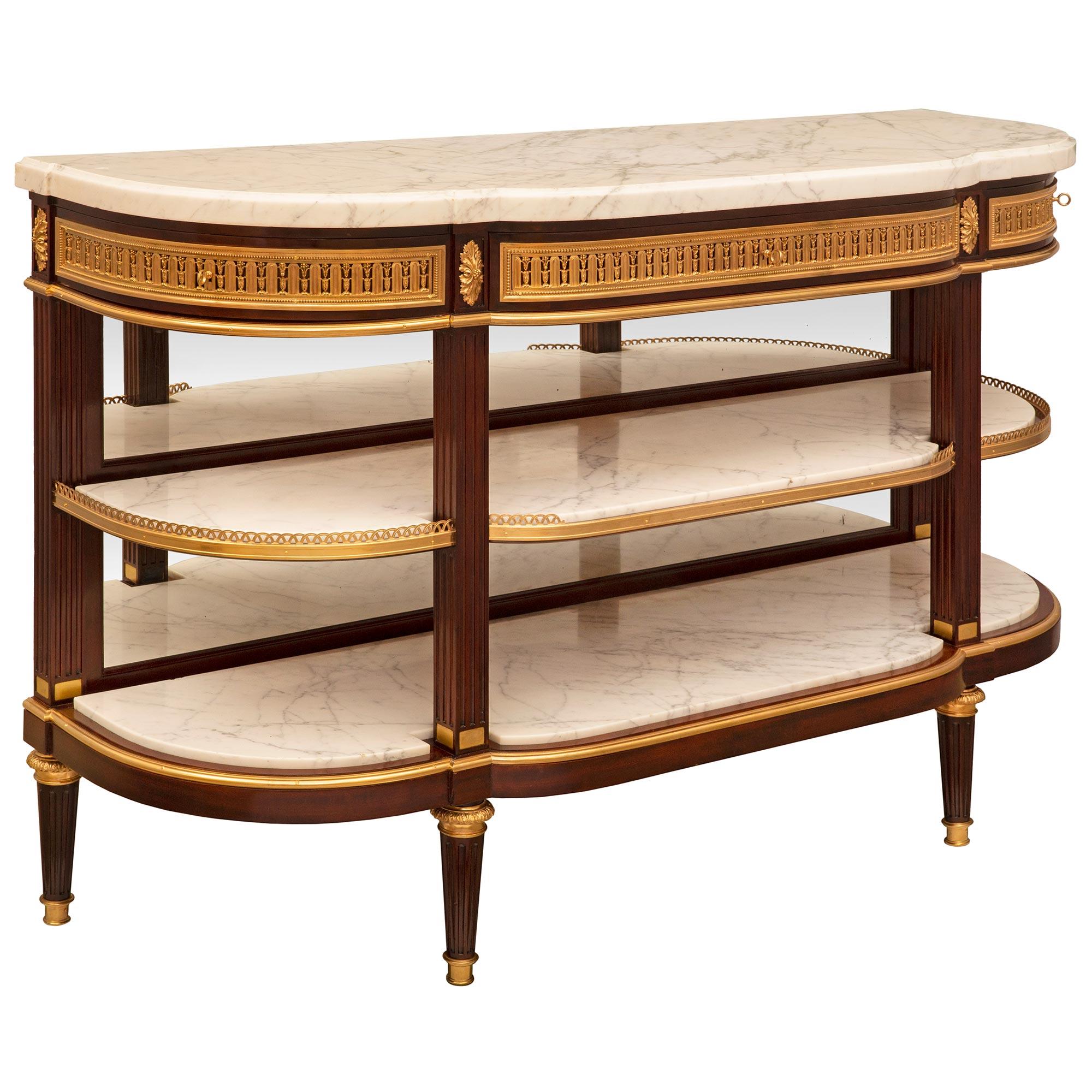 French 19th Century Louis XVI St. Belle Époque Period Mahogany & Marble Console In Good Condition For Sale In West Palm Beach, FL