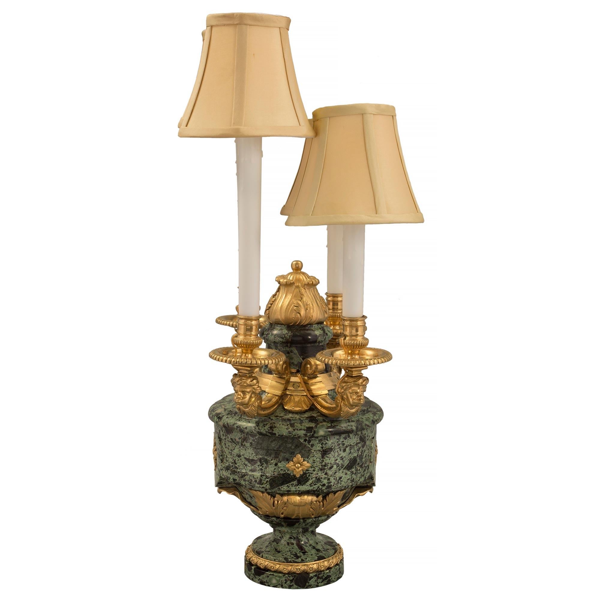 French 19th Century Louis XVI St. Belle Époque Period Marble and Ormolu Lamps In Good Condition For Sale In West Palm Beach, FL