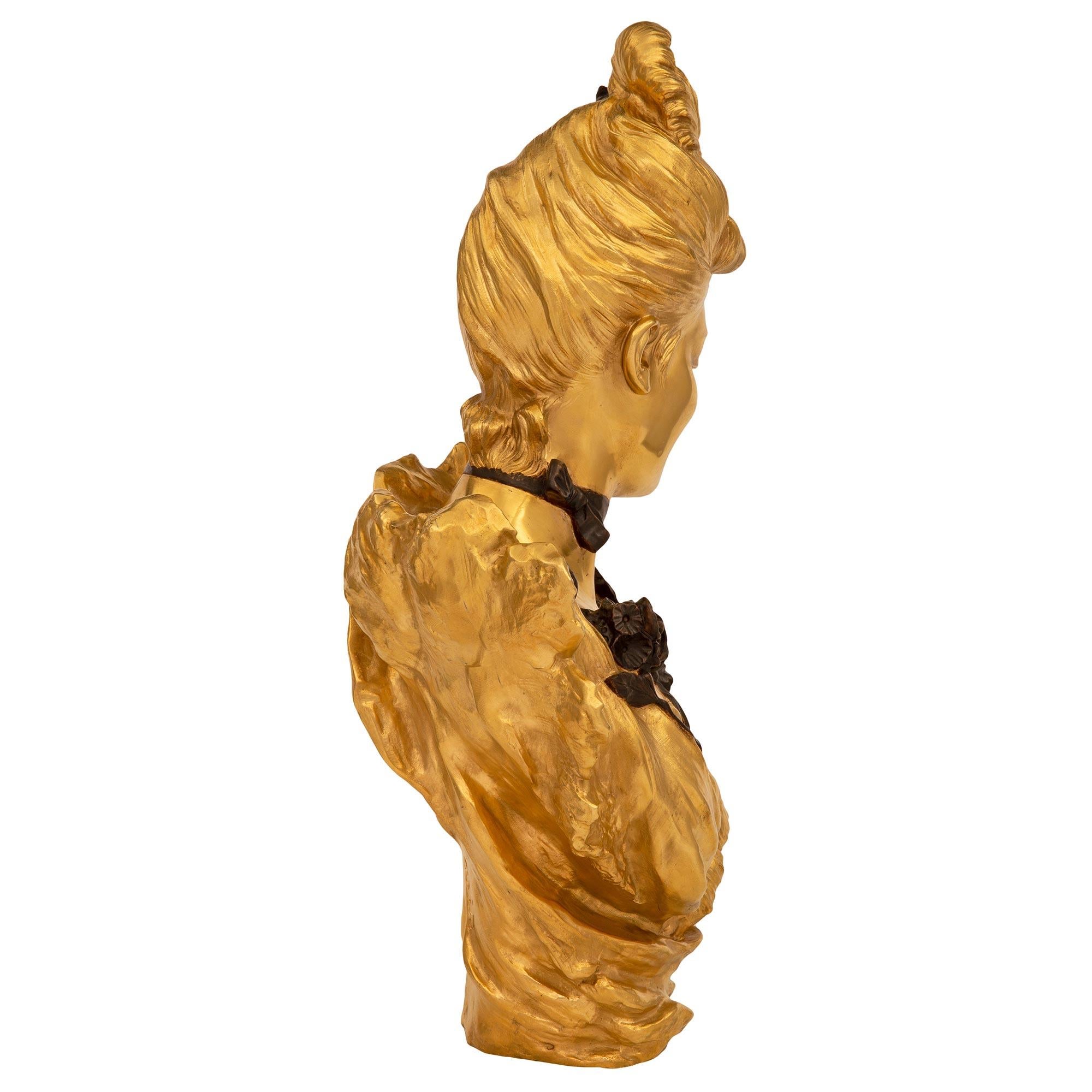 Patinated French 19th Century Louis XVI St. Belle Époque Period Ormolu and Bronze Bust For Sale
