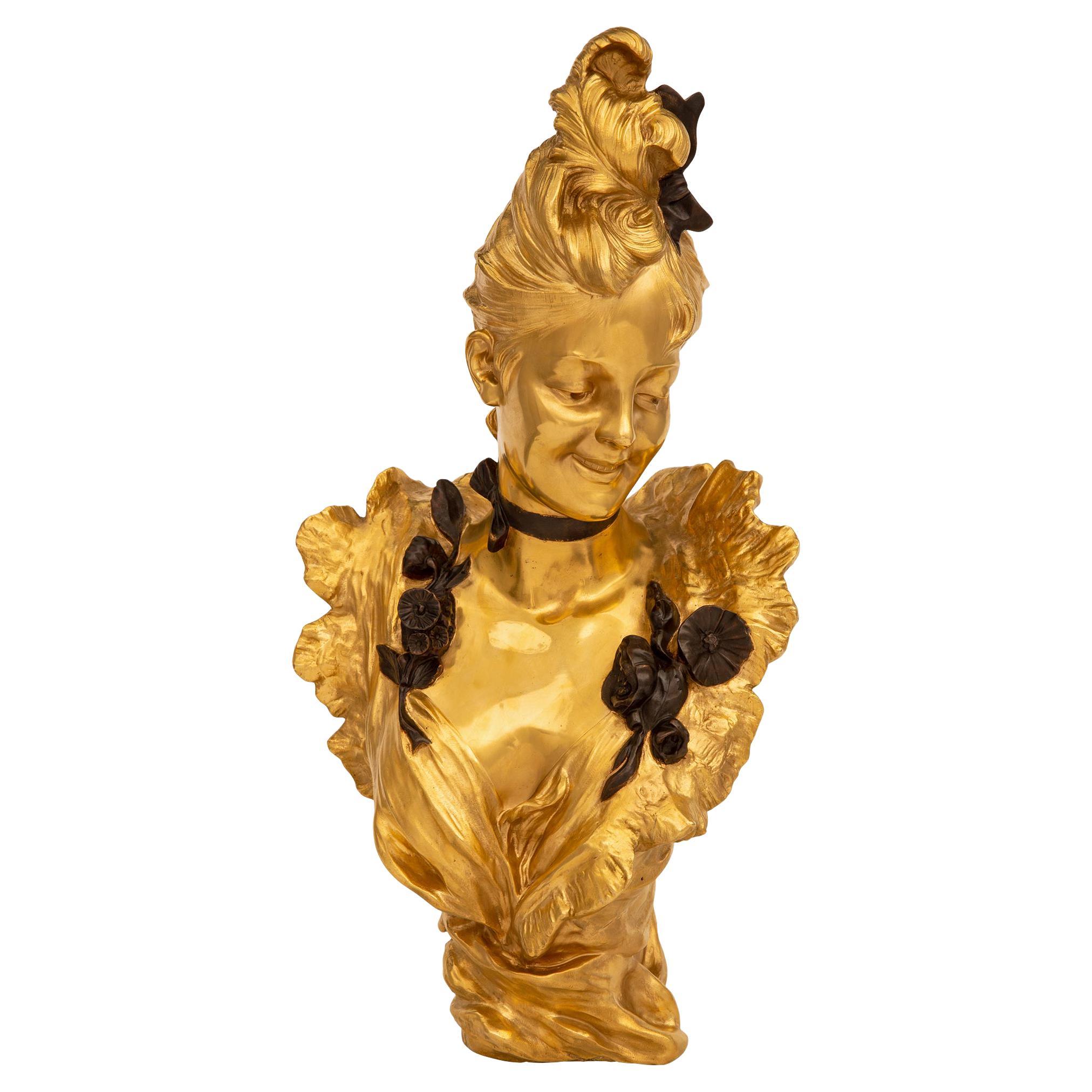 French 19th Century Louis XVI St. Belle Époque Period Ormolu and Bronze Bust For Sale