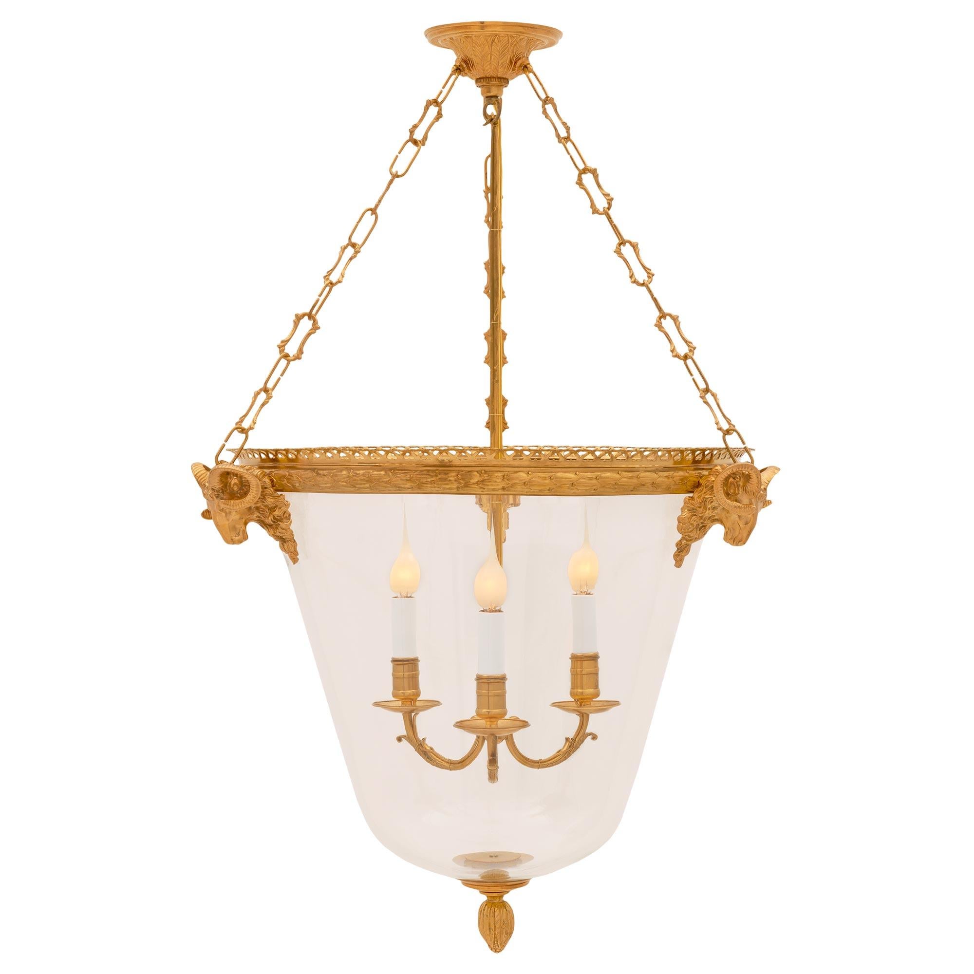 French 19th Century Louis XVI St. Belle Époque Period Ormolu and Glass Lantern For Sale 5