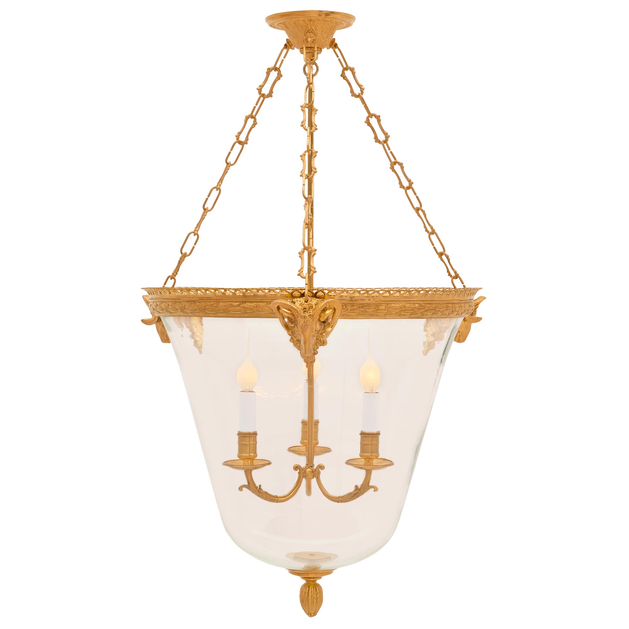 French 19th Century Louis XVI St. Belle Époque Period Ormolu and Glass Lantern For Sale