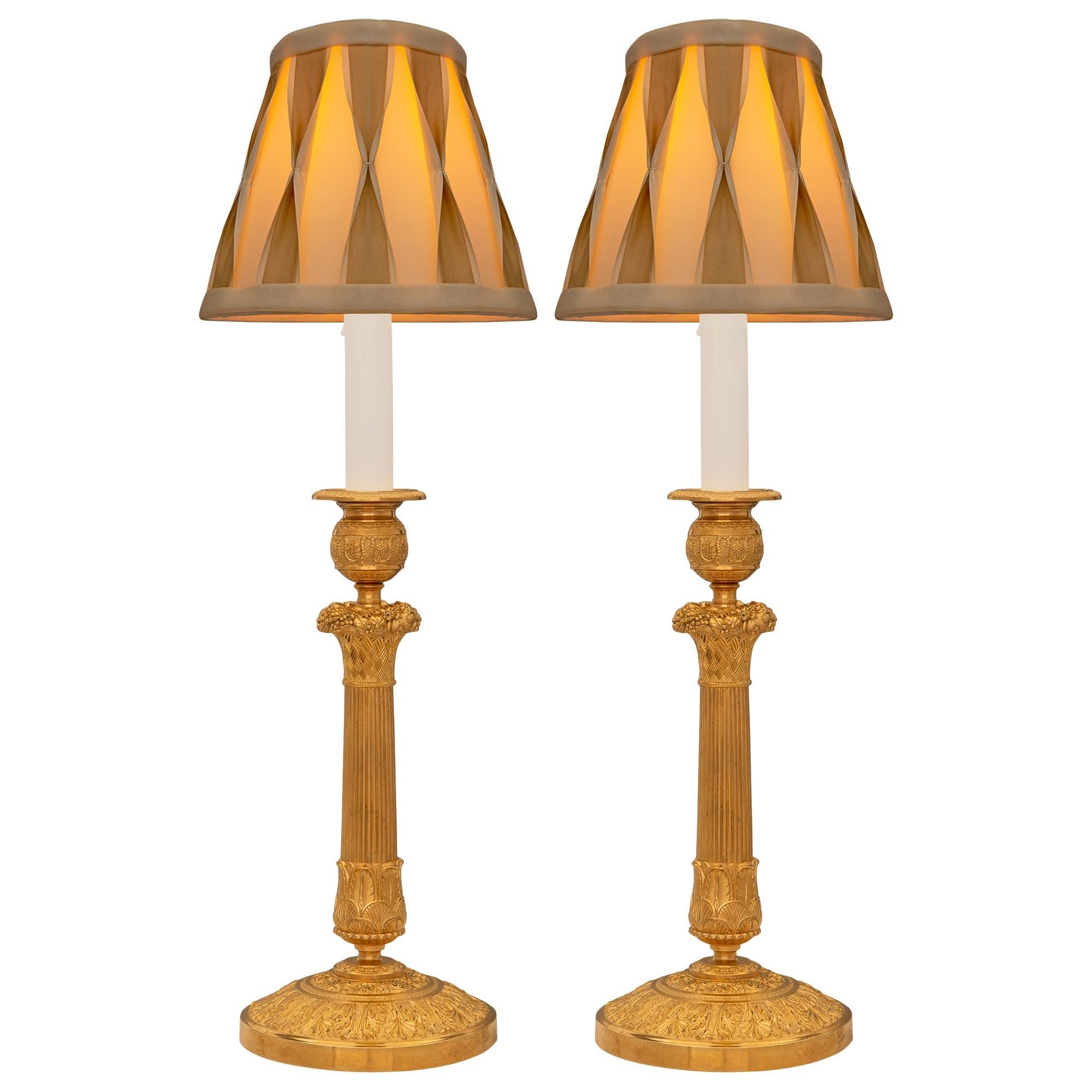 French 19th Century Louis XVI St. Belle Époque Period Ormolu Candlestick Lamps For Sale 5