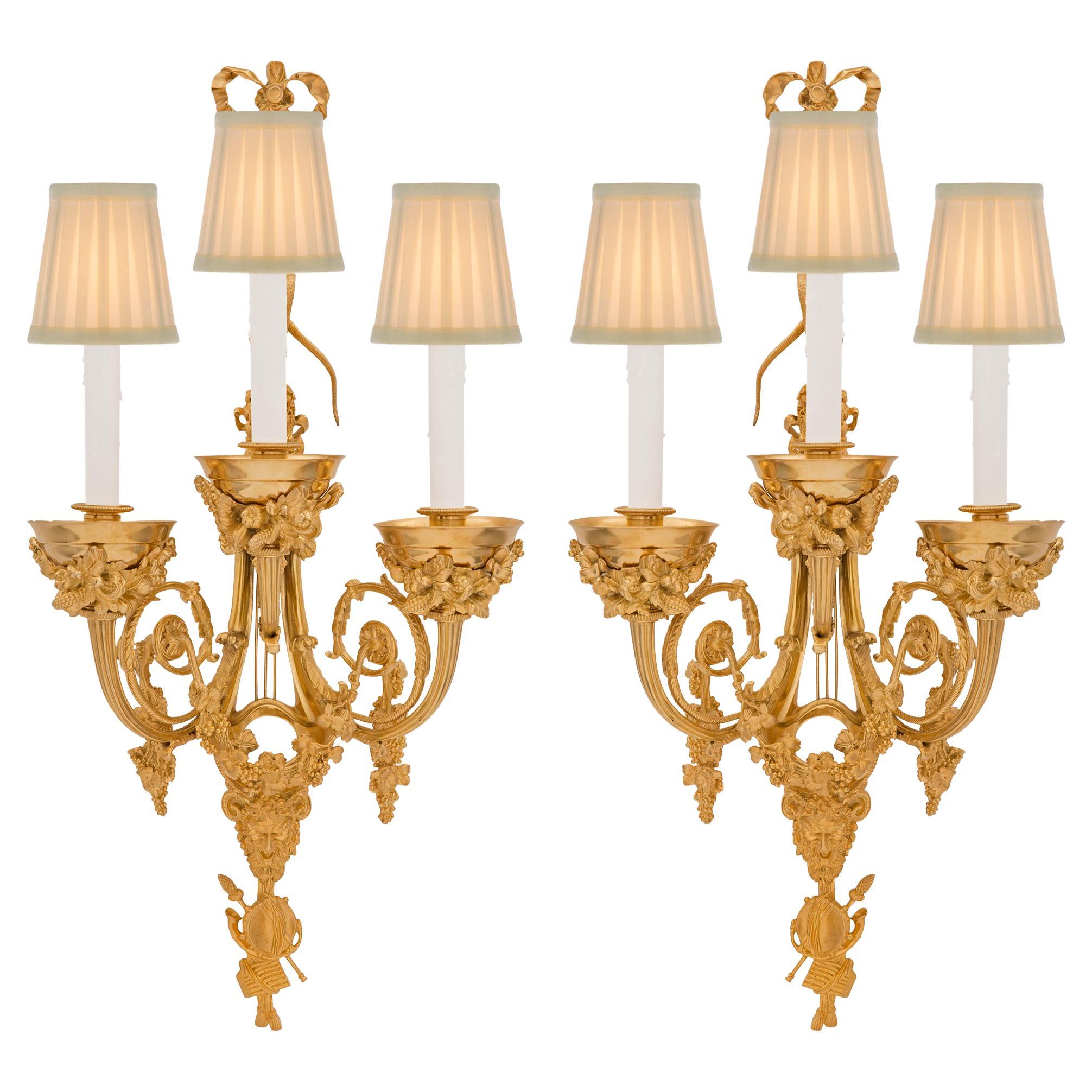 French 19th Century Louis XVI St. Belle Époque Period Ormolu Sconces For Sale