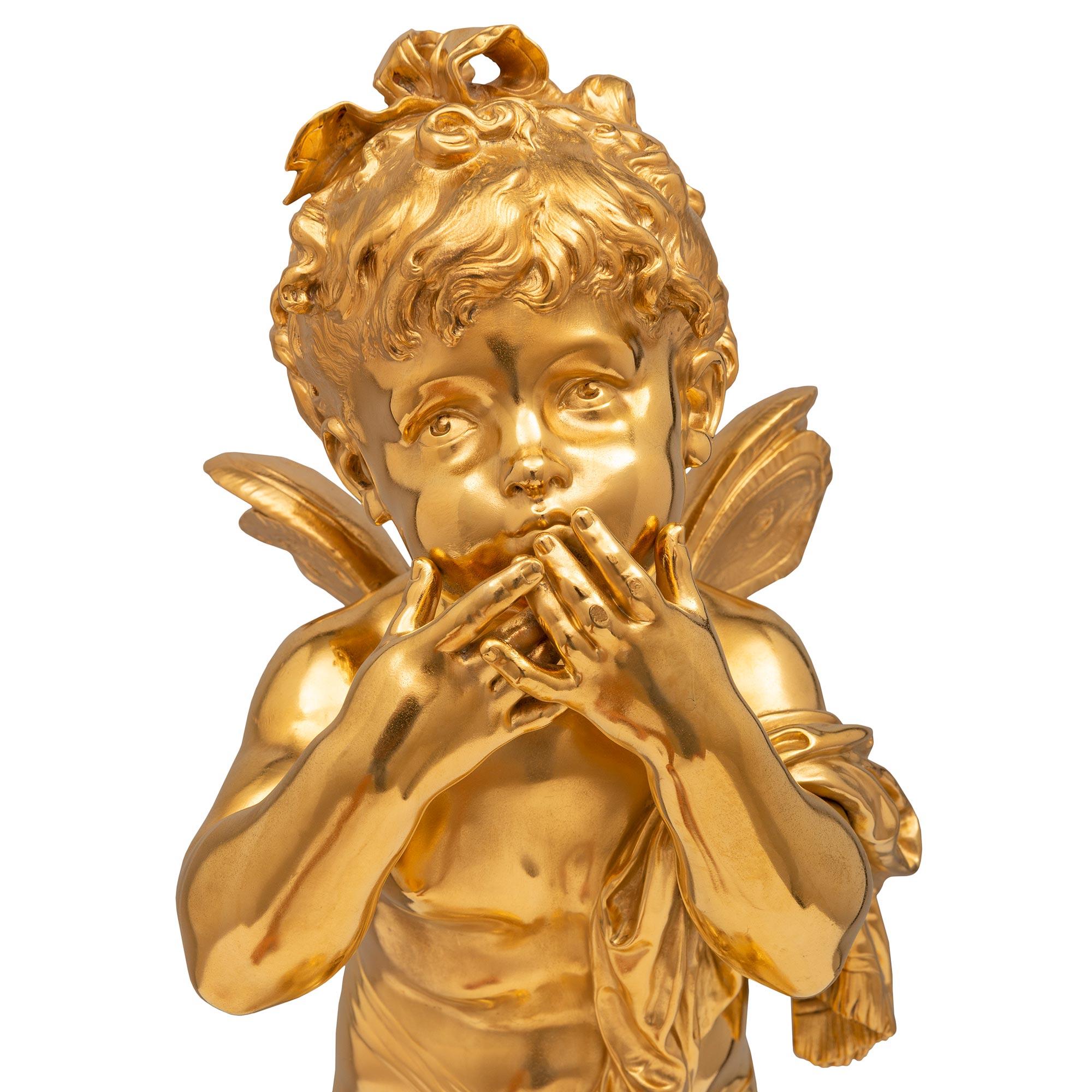 Statue française du 19ème siècle en bronze doré de style Louis XVI de la période Belle poque Bon état - En vente à West Palm Beach, FL