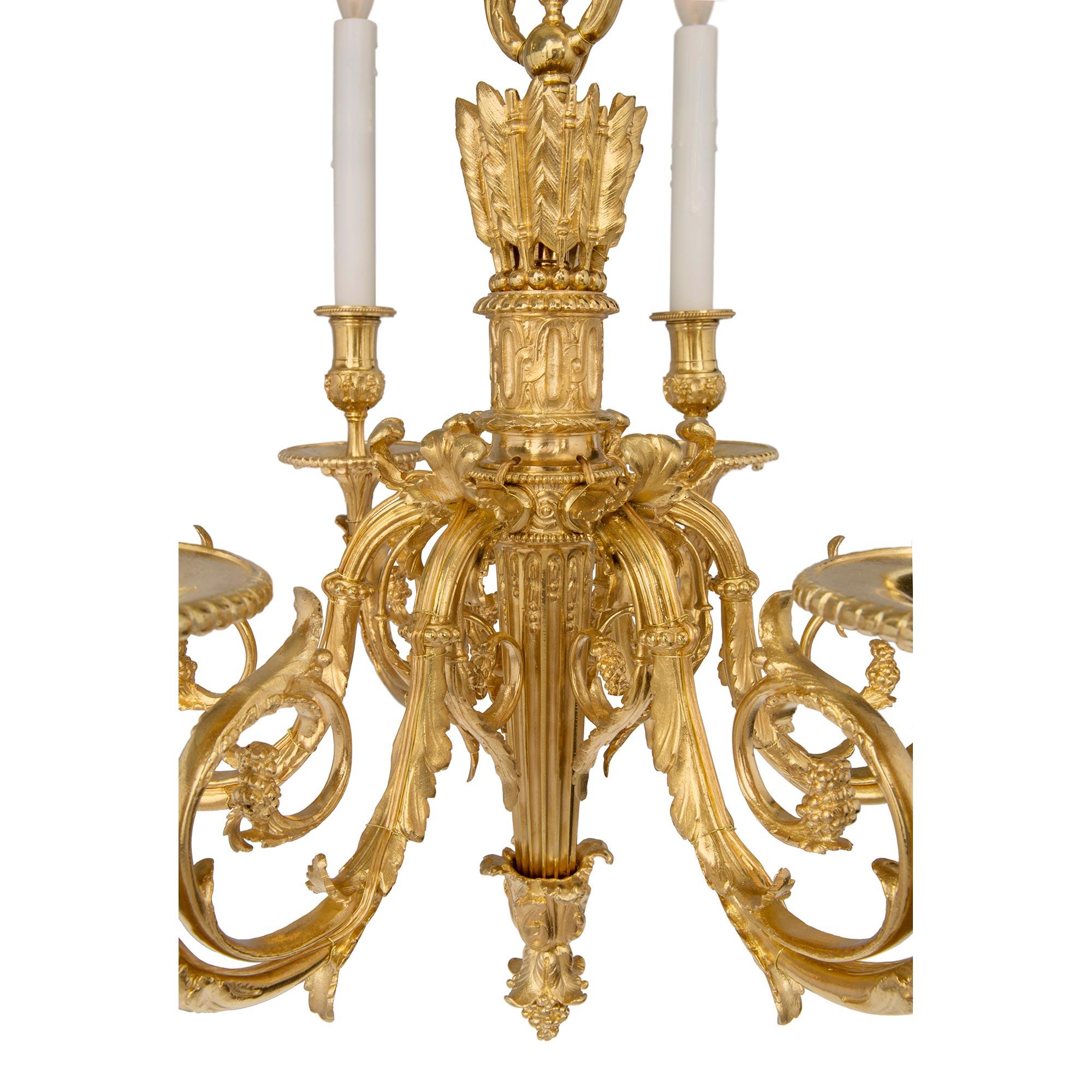 French 19th Century Louis XVI St. Belle Époque Period Six-Arm Ormolu Chandelier For Sale 2