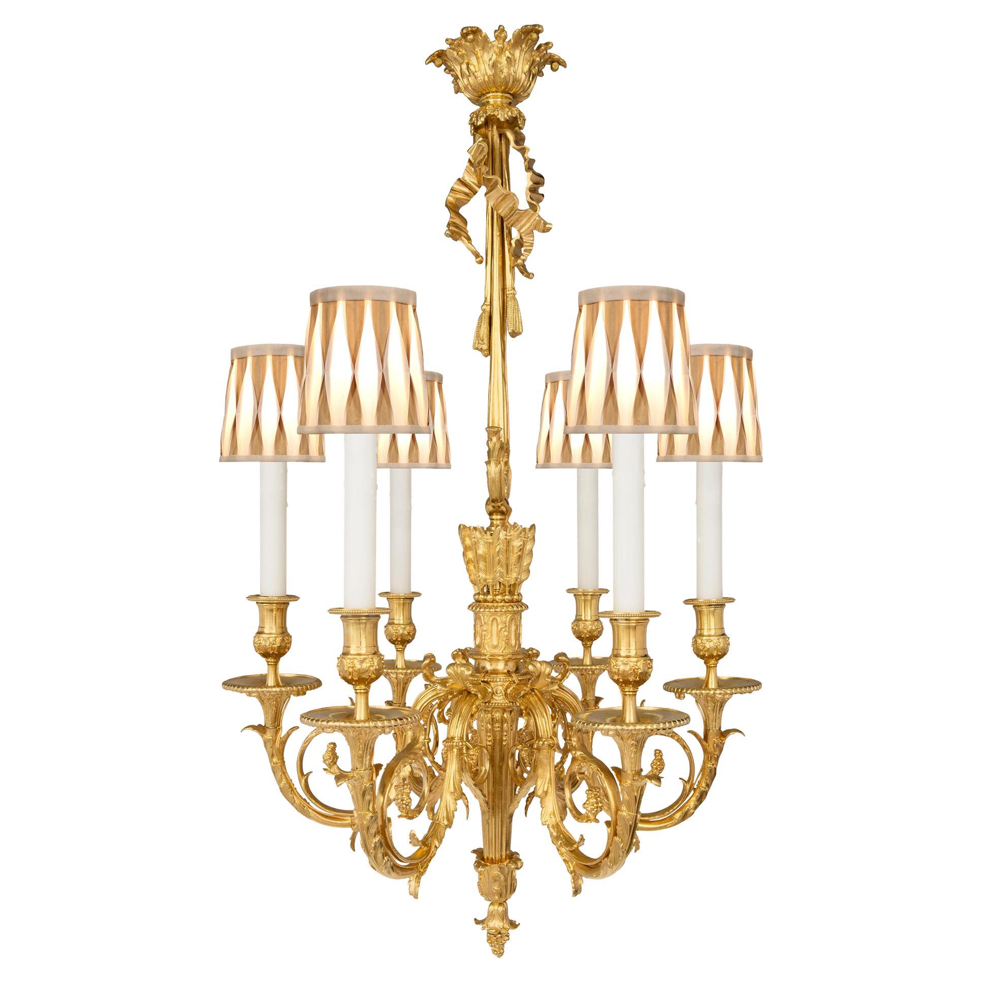 French 19th Century Louis XVI St. Belle Époque Period Six-Arm Ormolu Chandelier