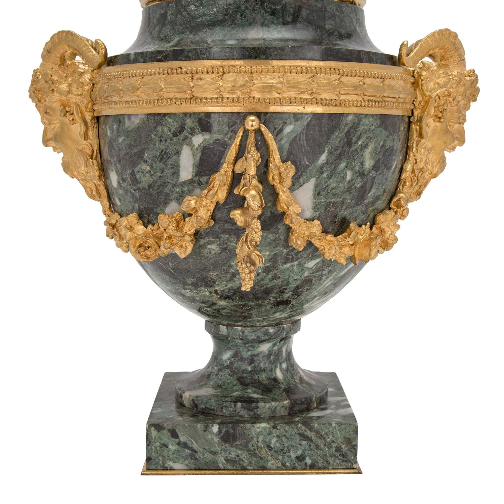 French 19th Century Louis XVI St. Belle Époque Period Vert Antique Marble Urns For Sale 1