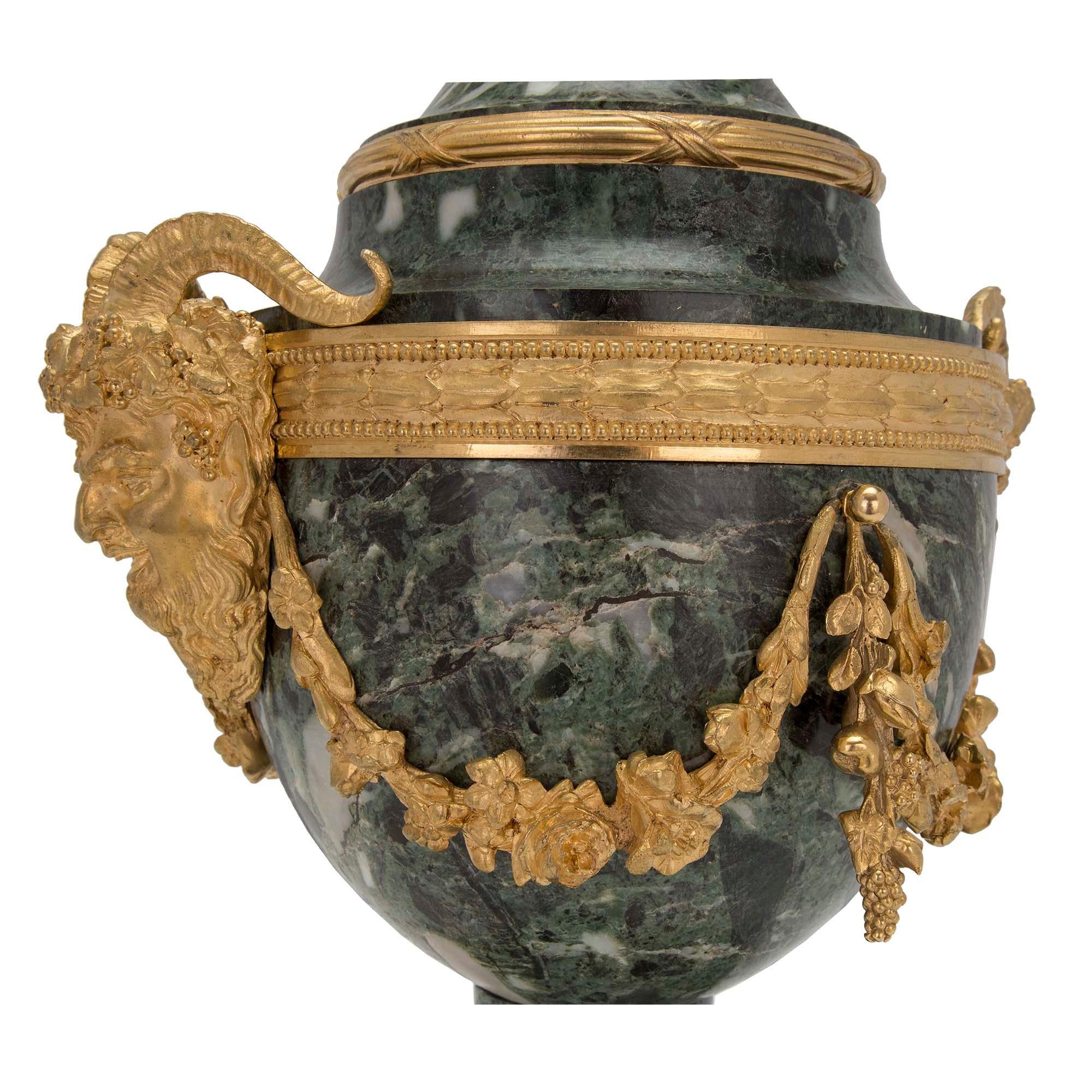 French 19th Century Louis XVI St. Belle Époque Period Vert Antique Marble Urns For Sale 2