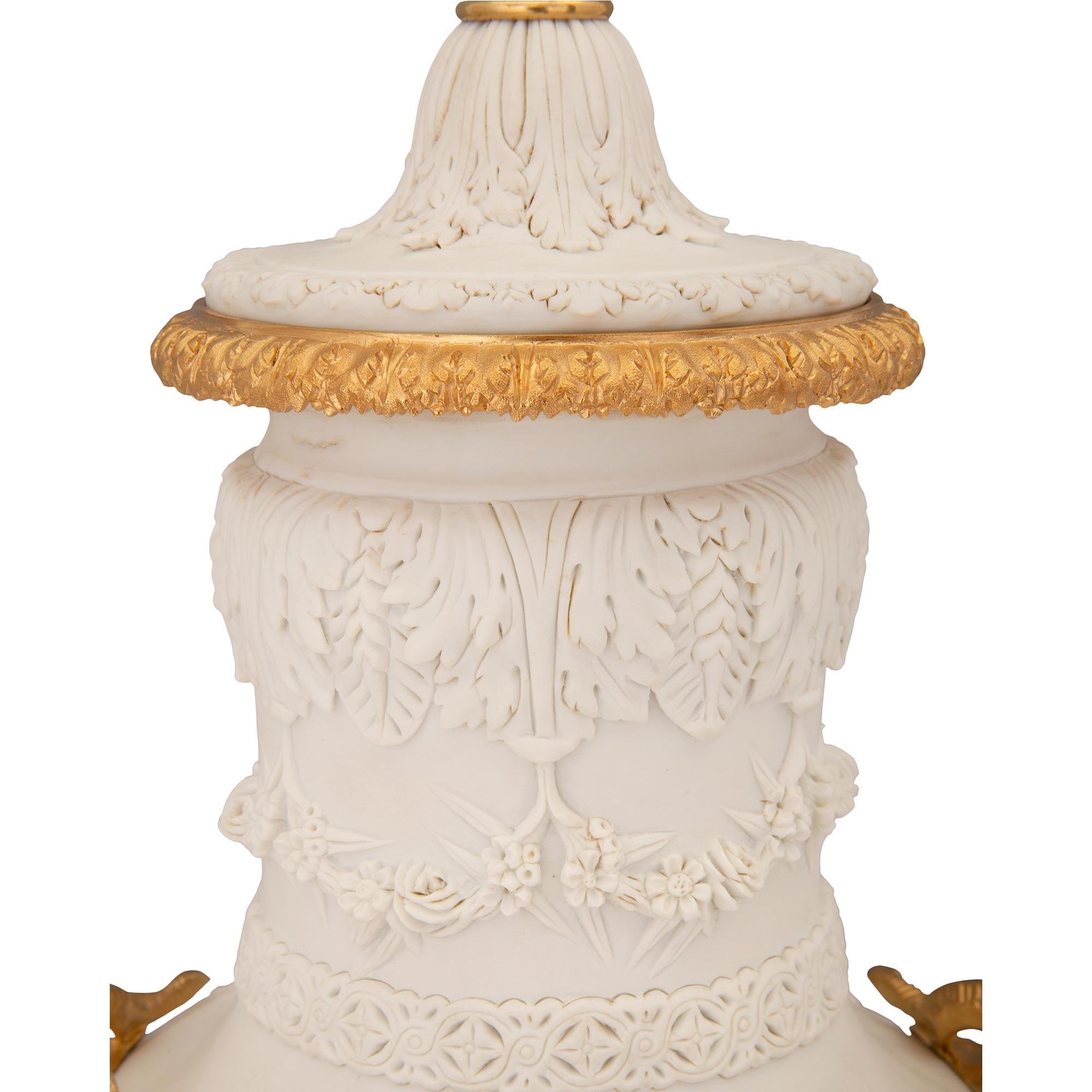 French 19th Century Louis XVI St. Biscuit De Sèvres Porcelain and Ormolu Lamp In Good Condition For Sale In West Palm Beach, FL