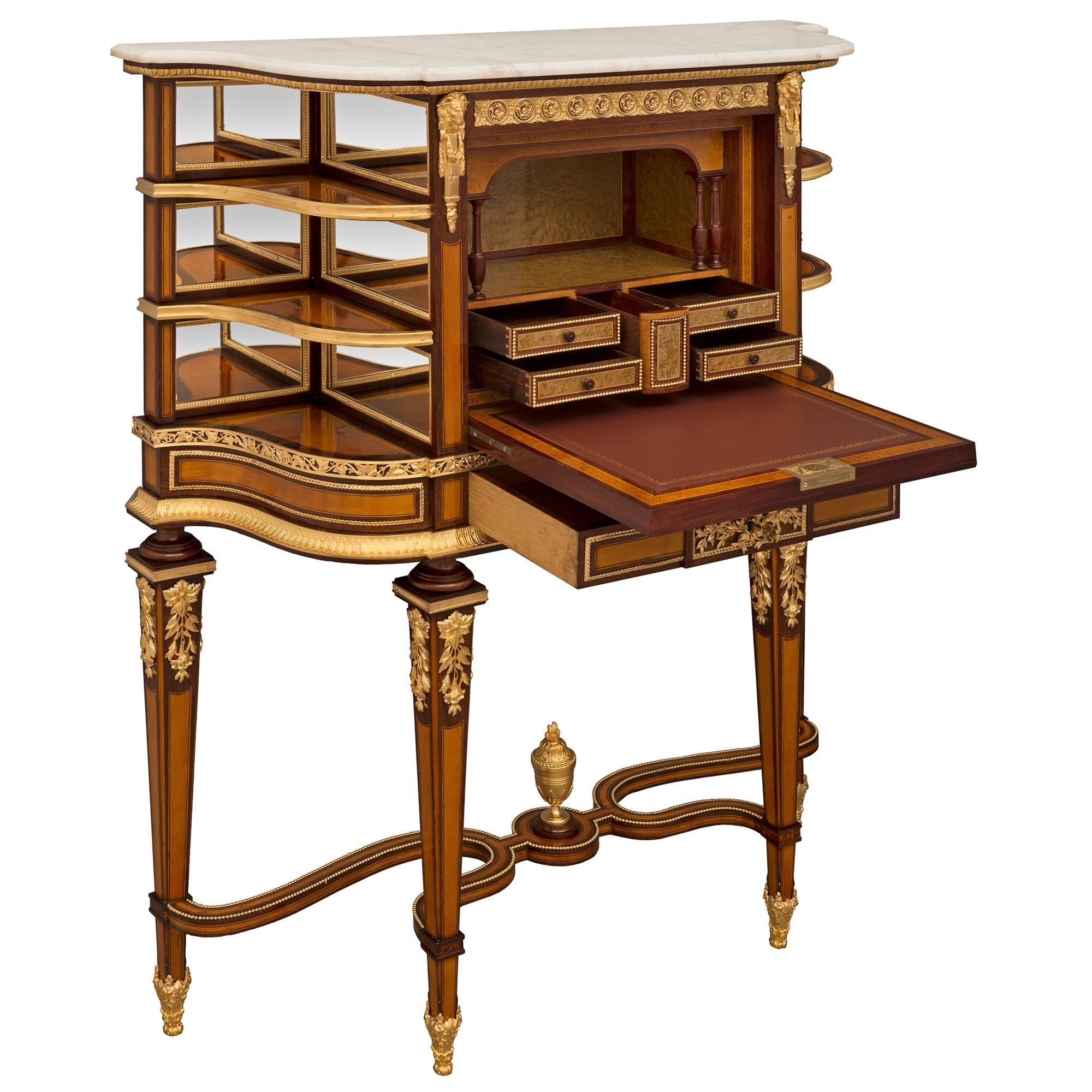 Ormolu French 19th Century Louis XVI St. “Bonheur Du Jour” Desk, Signed Roux Et Cie For Sale