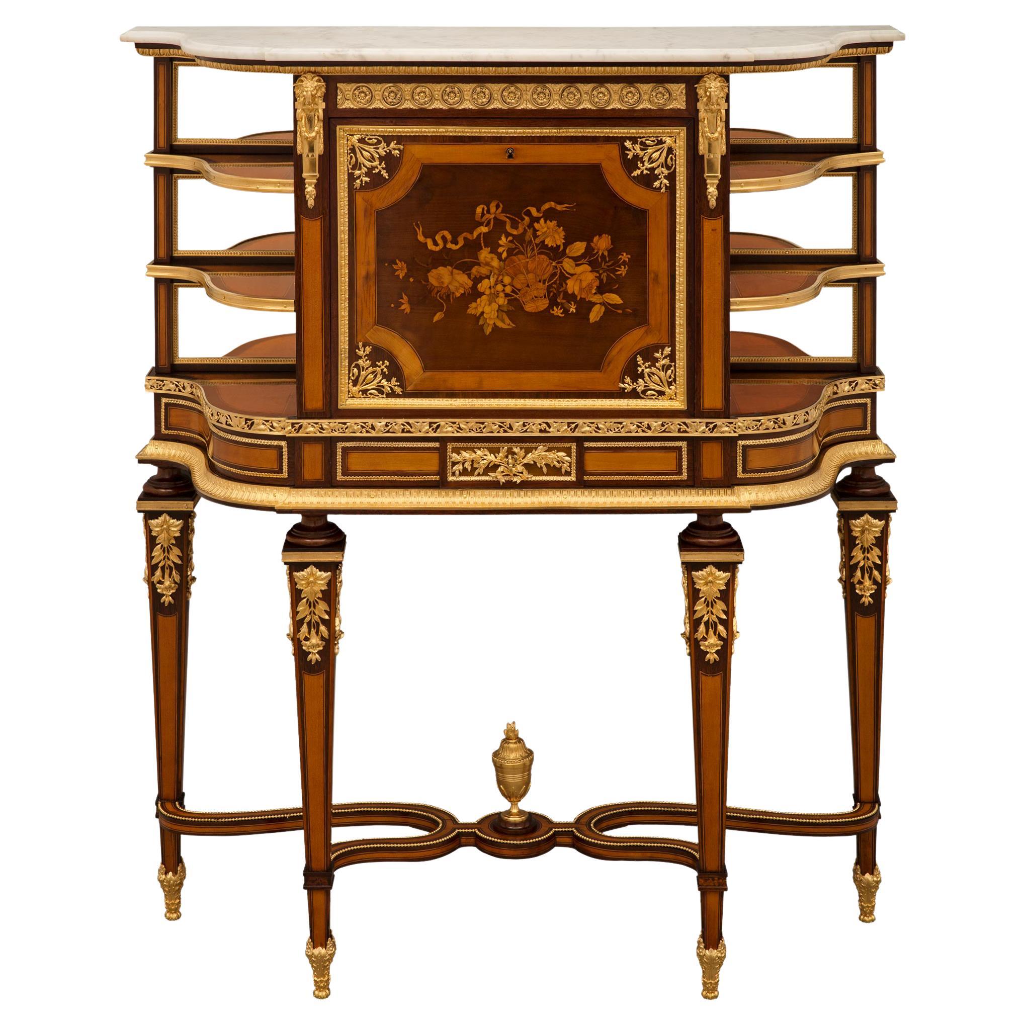 French 19th Century Louis XVI St. “Bonheur Du Jour” Desk, Signed Roux Et Cie For Sale