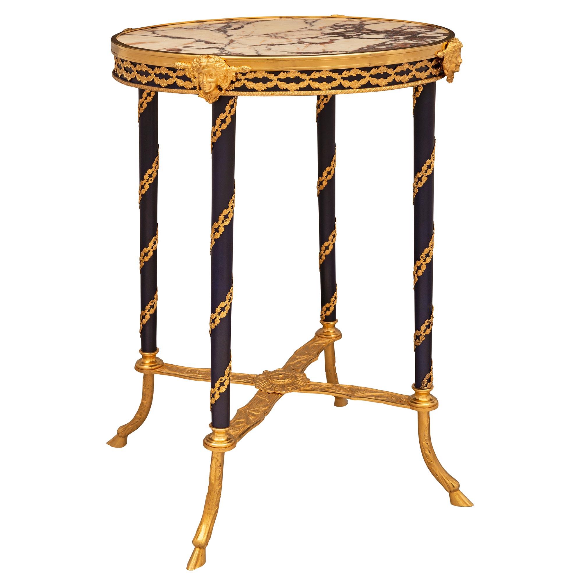 Belle Époque French 19th Century Louis XVI St. Bonze, Marble, and Ormolu Side Table