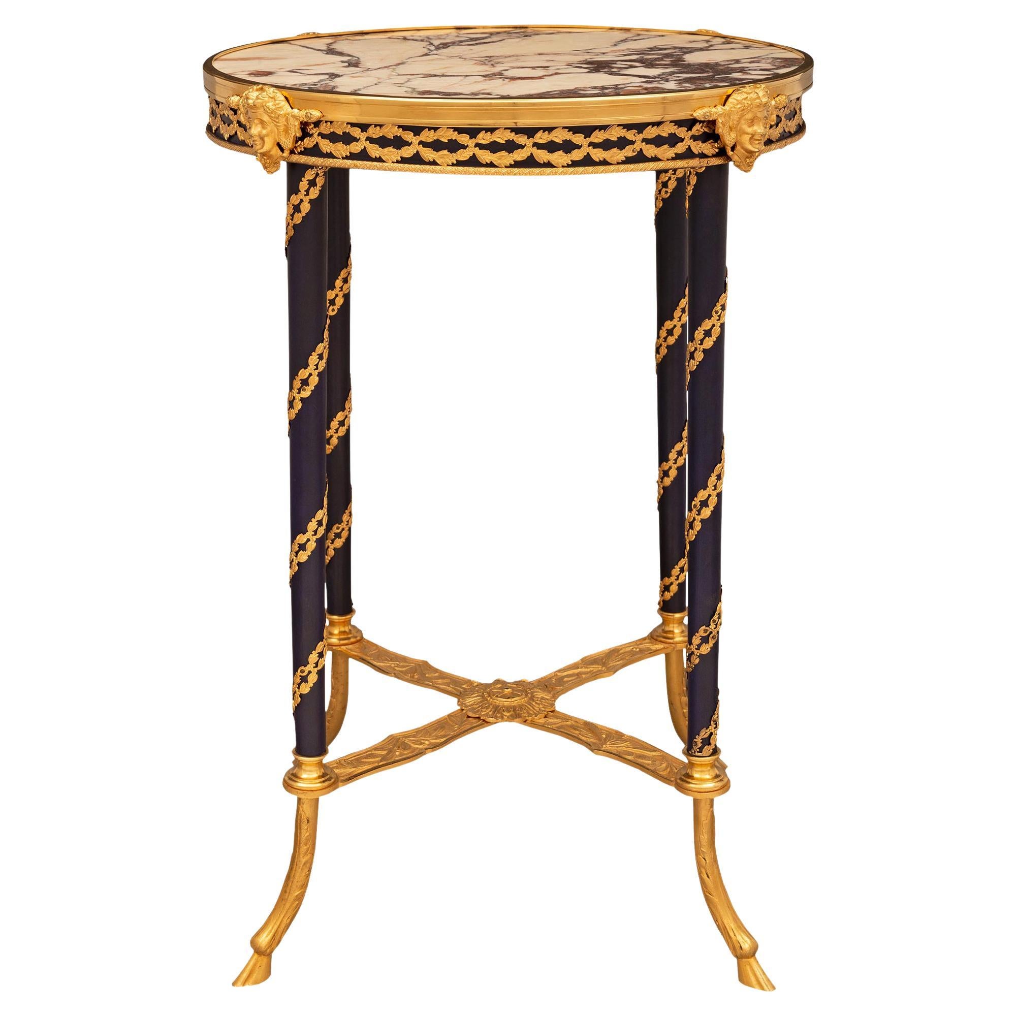 French 19th Century Louis XVI St. Bonze, Marble, and Ormolu Side Table