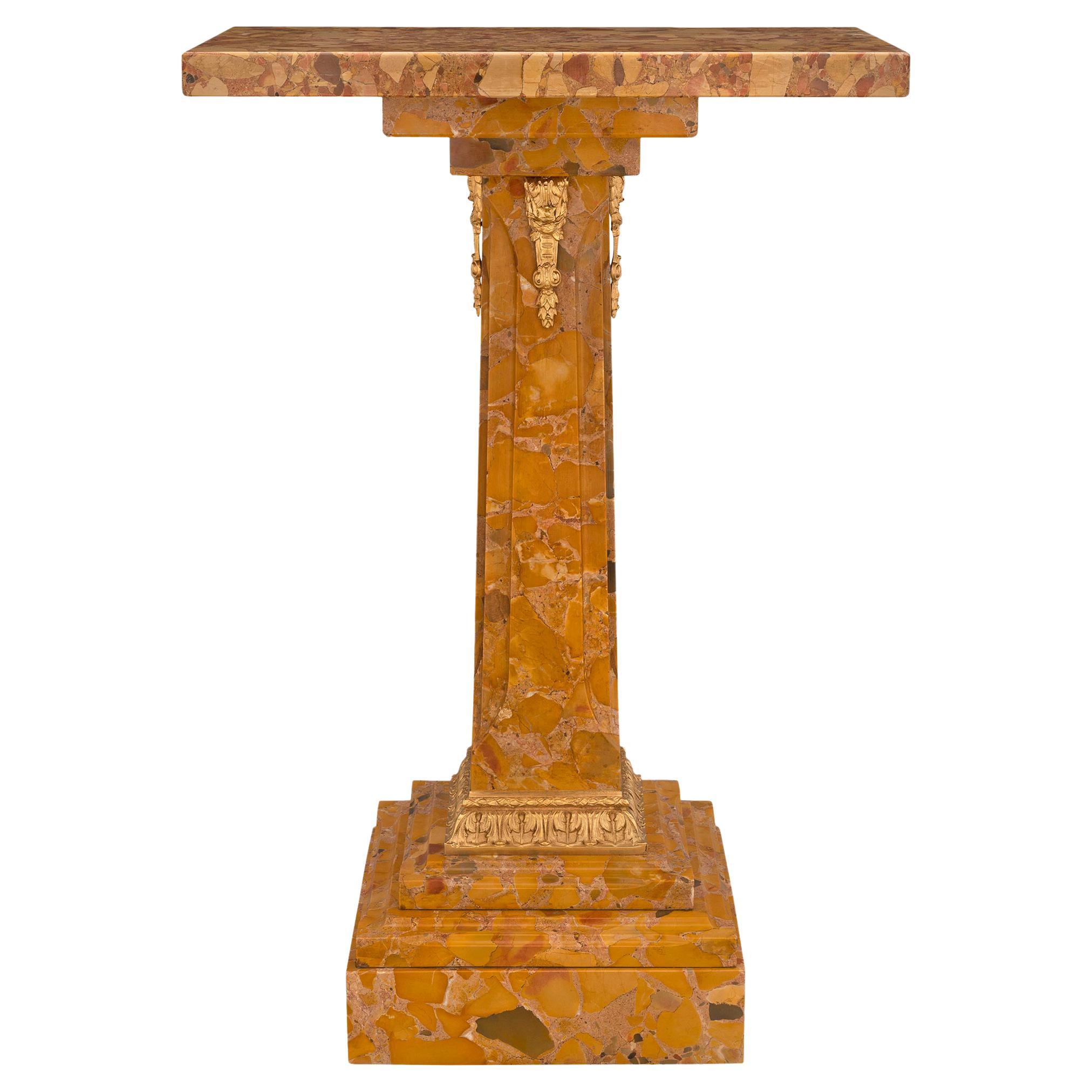 French 19th Century Louis XVI St. Brèche D’Alep Marble & Ormolu Pedestal Column For Sale