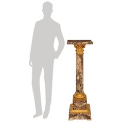 French 19th century Louis XVI st. Breche Violette Marble and Ormolu pedestal