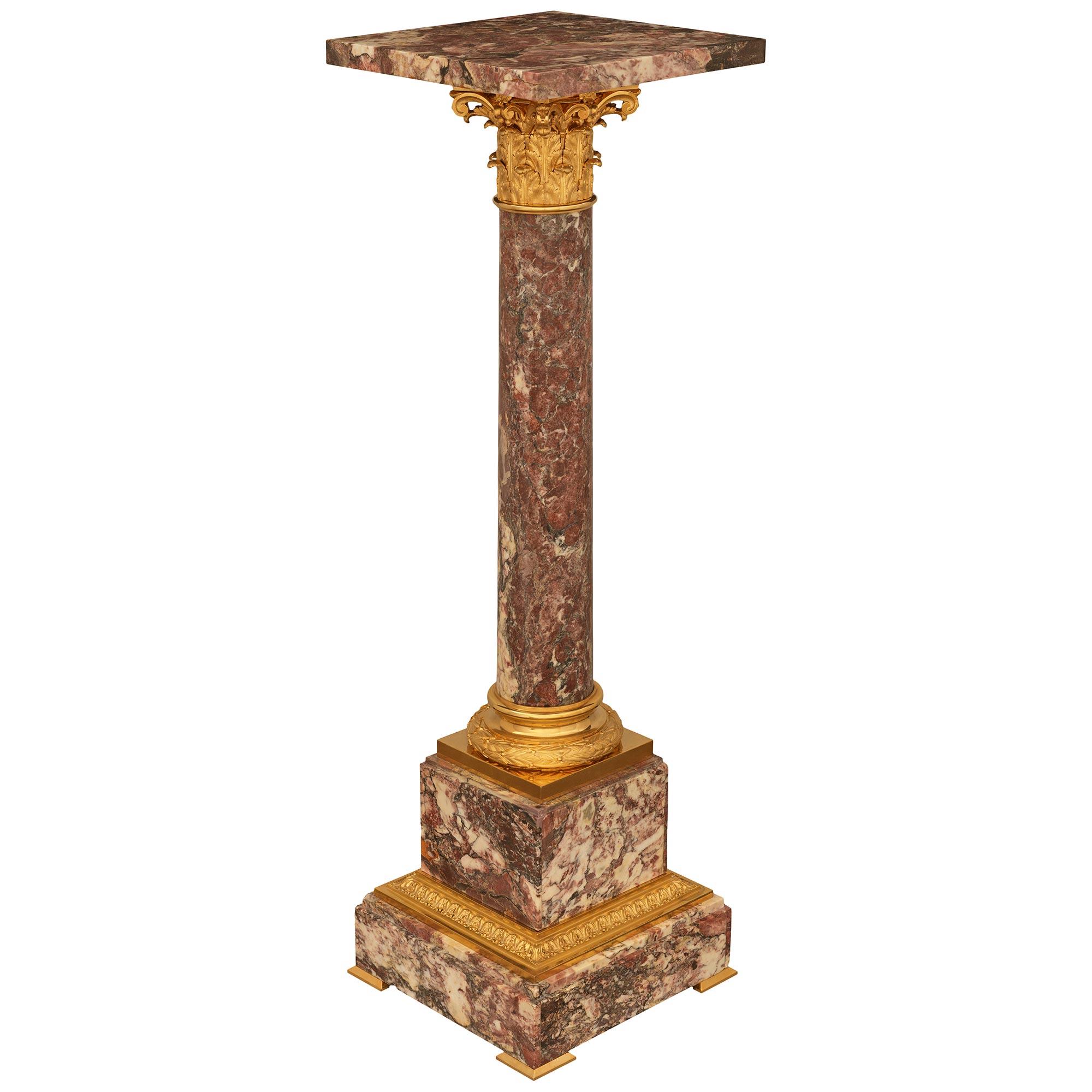French 19th century Louis XVI st. Breche Violette Marble and Ormolu pedestal In Good Condition For Sale In West Palm Beach, FL