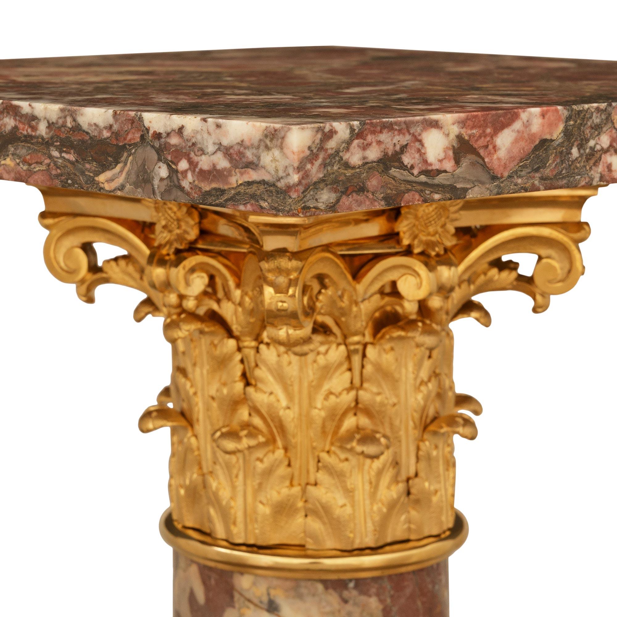 19th Century French 19th century Louis XVI st. Breche Violette Marble and Ormolu pedestal For Sale