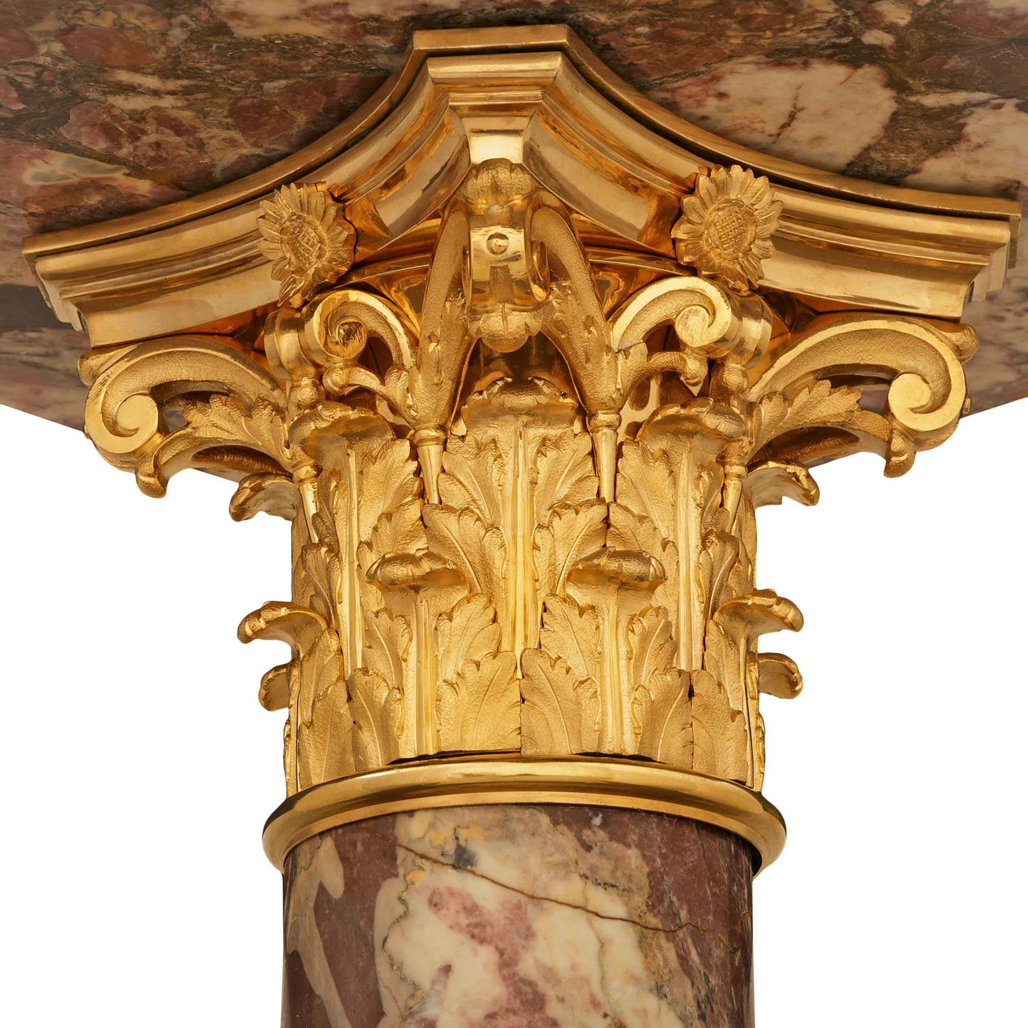 French 19th century Louis XVI st. Breche Violette Marble and Ormolu pedestal For Sale 1