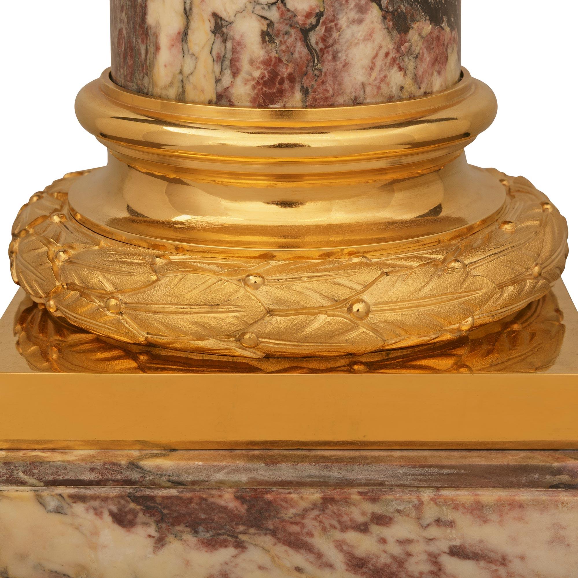 French 19th century Louis XVI st. Breche Violette Marble and Ormolu pedestal For Sale 3