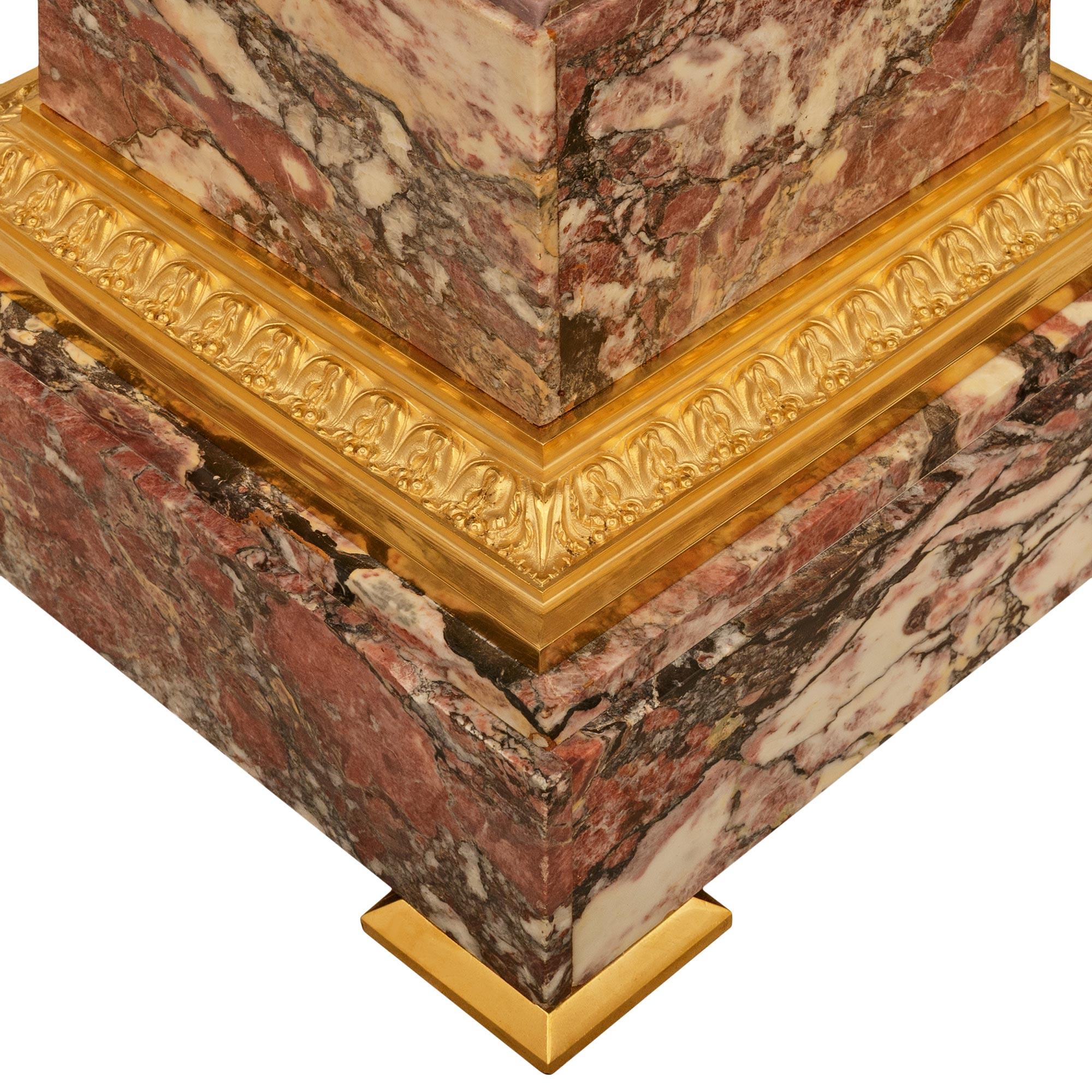 French 19th century Louis XVI st. Breche Violette Marble and Ormolu pedestal For Sale 4