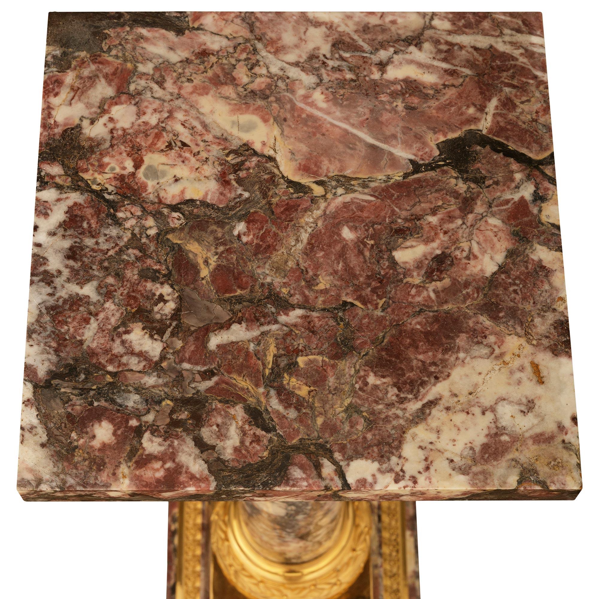 French 19th century Louis XVI st. Breche Violette Marble and Ormolu pedestal For Sale 5
