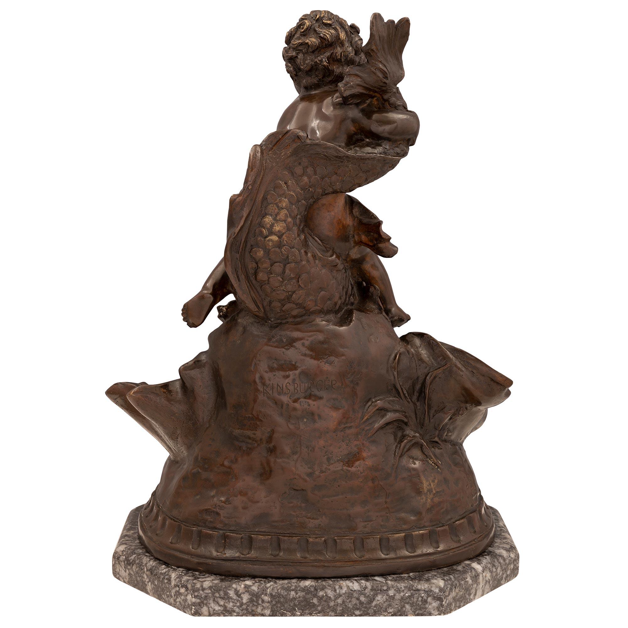 Französische Bildhauerei in Bronze und Marmor, signiert Kinsburger, Louis-XVI.-Stil, 19. Jahrhundert (Patiniert) im Angebot