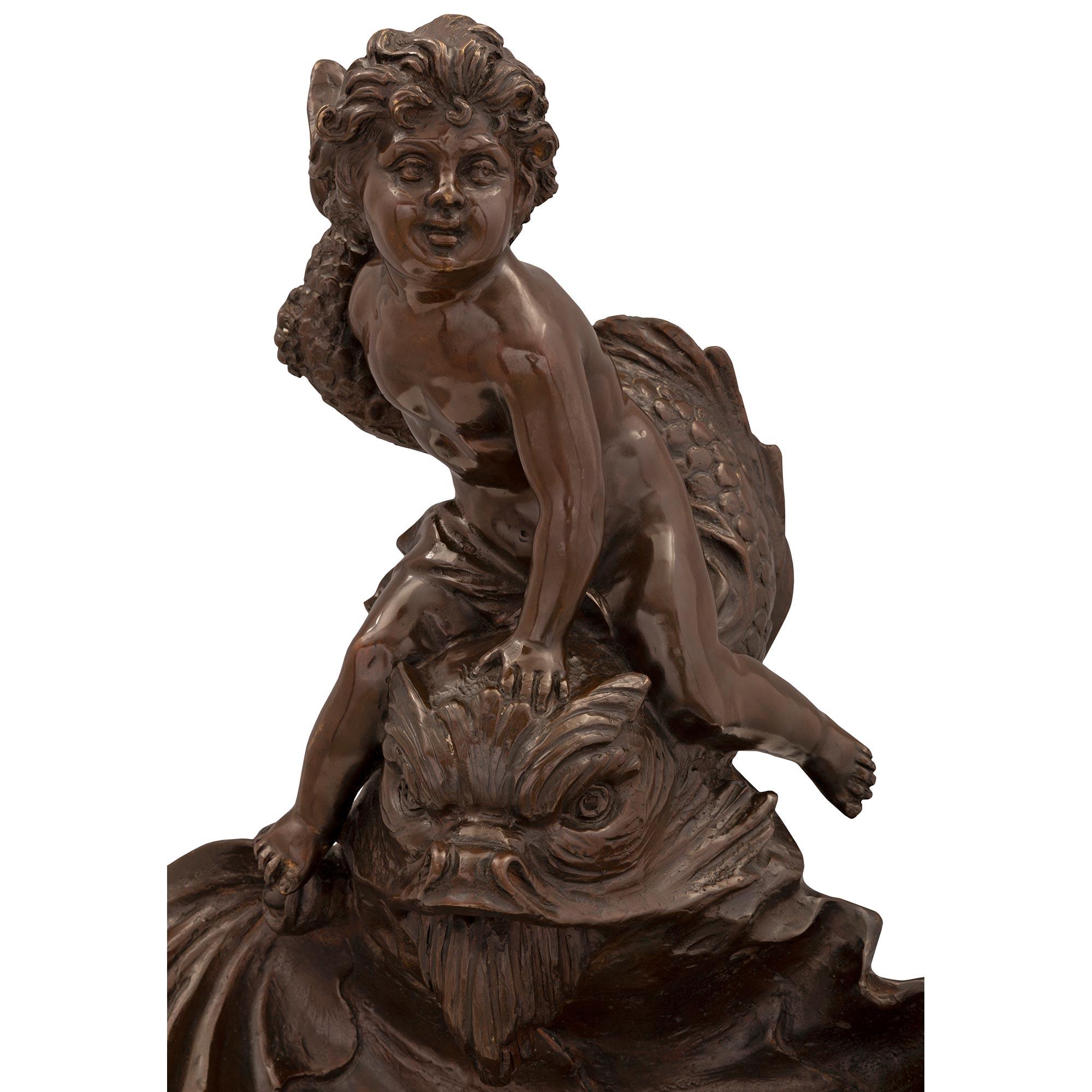 Patinated French 19th Century Louis XVI St. Bronze and Marble Statuary Signed Kinsburger For Sale