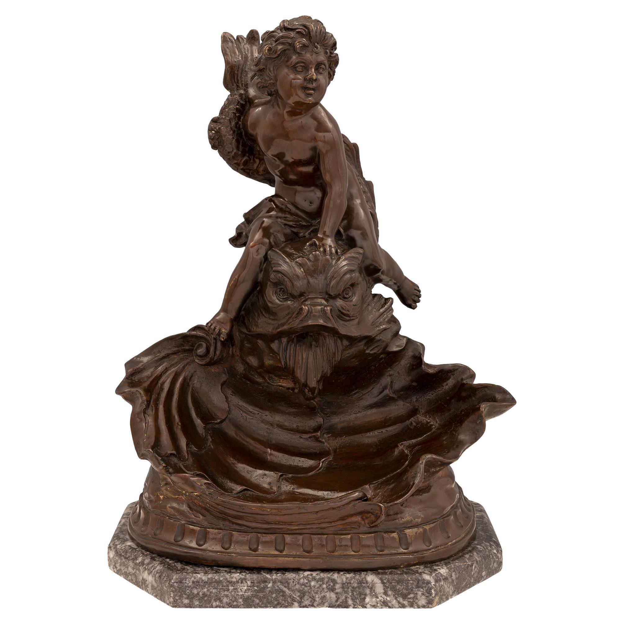 French 19th Century Louis XVI St. Bronze and Marble Statuary Signed Kinsburger For Sale