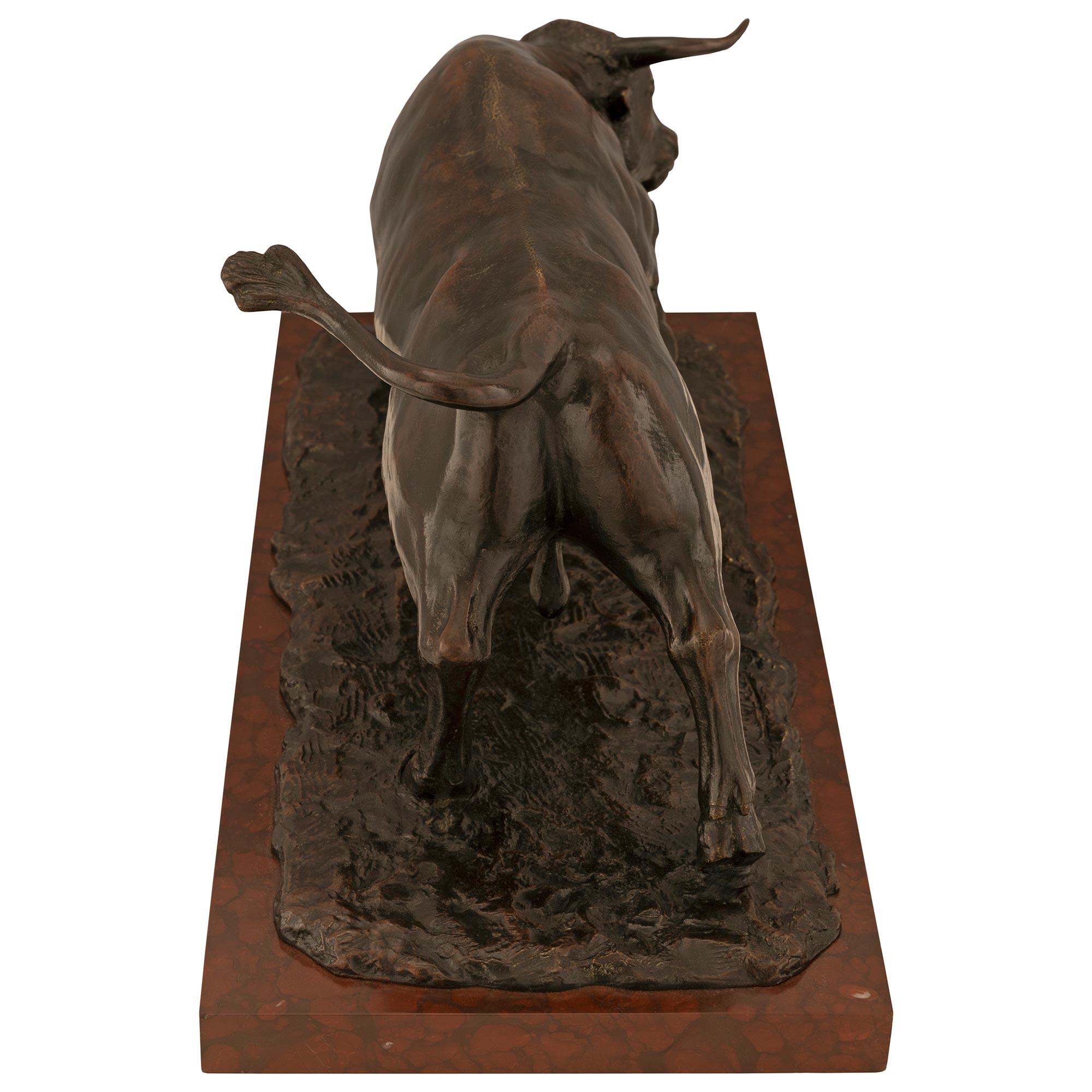 French 19th Century Louis XVI St. Bronze and Marble Statue of a Bull For Sale 3