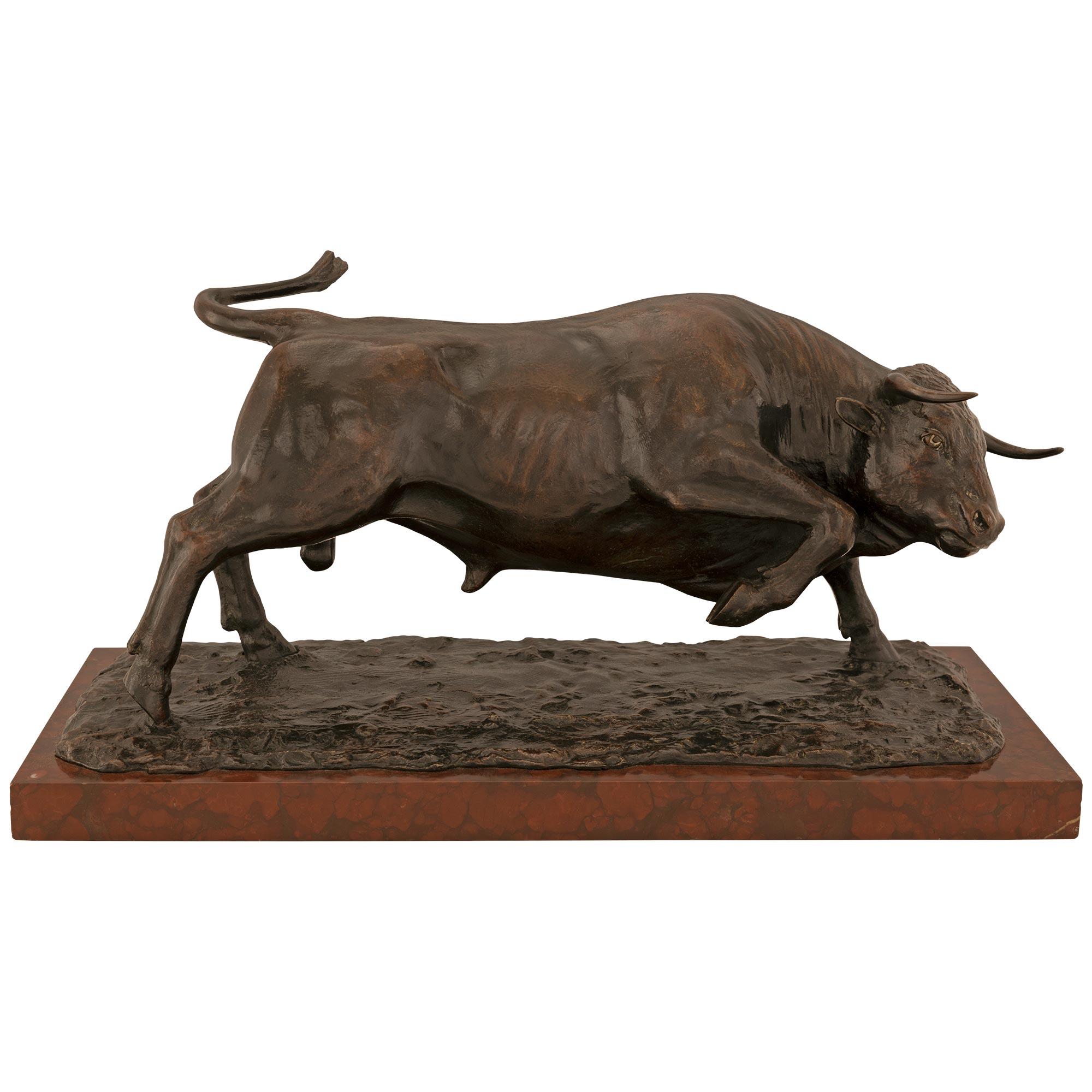 French 19th Century Louis XVI St. Bronze and Marble Statue of a Bull For Sale 4