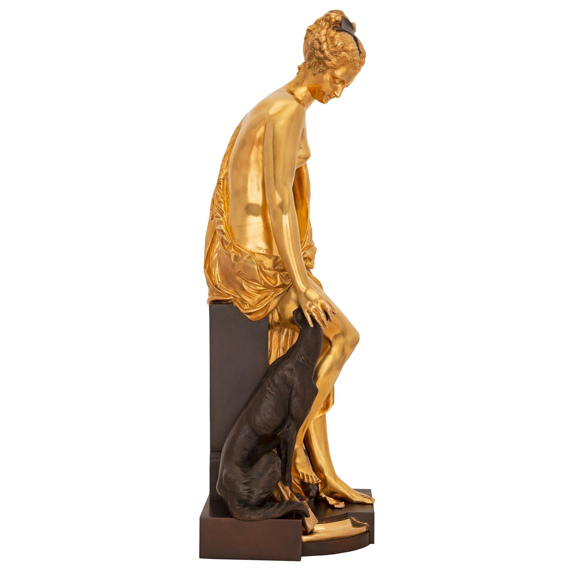 Francese Statua in bronzo e ormolu di Diana e del suo cane in stile Luigi XVI, Francia, XIX secolo in vendita