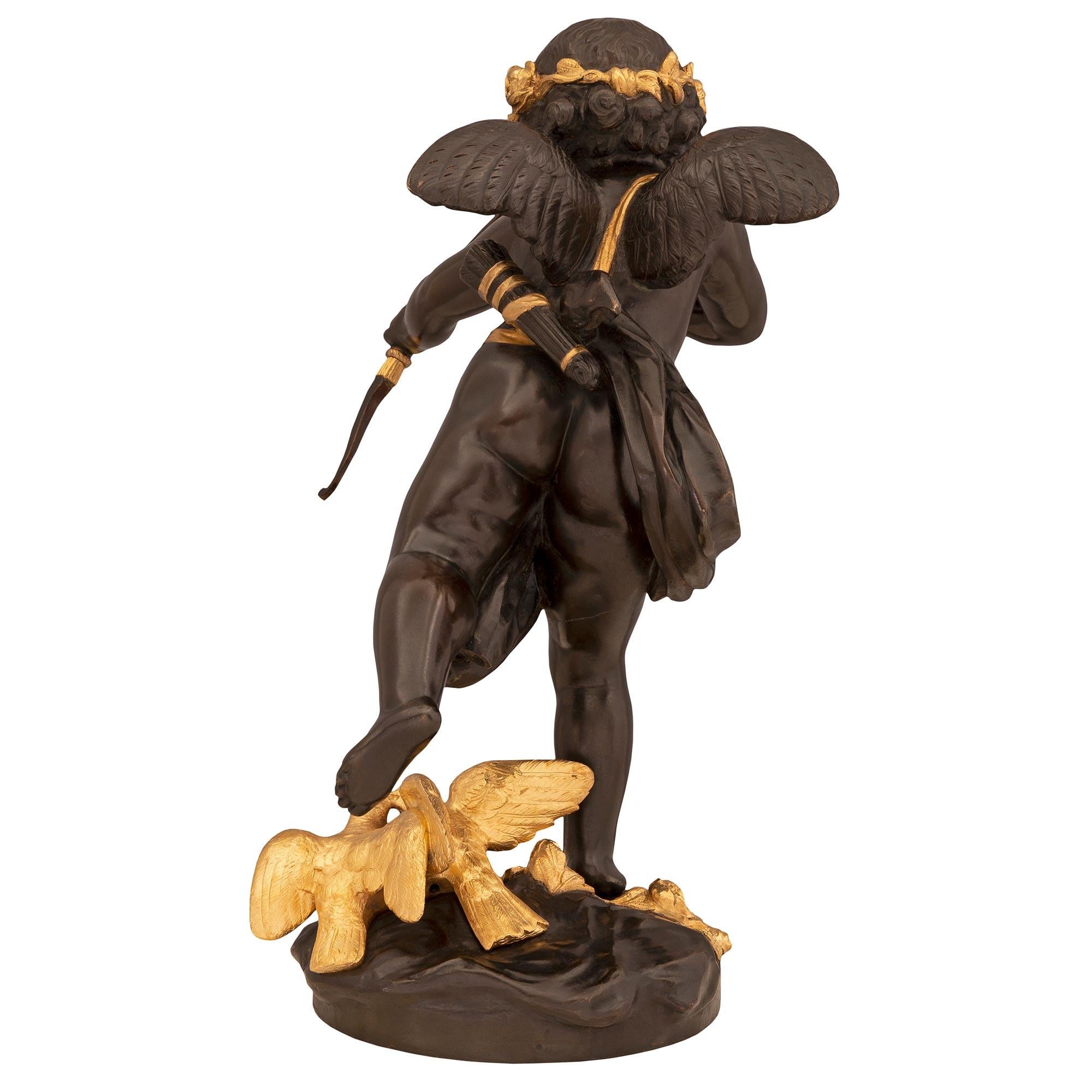Patinated French 19th Century Louis XVI St. Bronze and Ormolu Statue, Signed Houdon For Sale