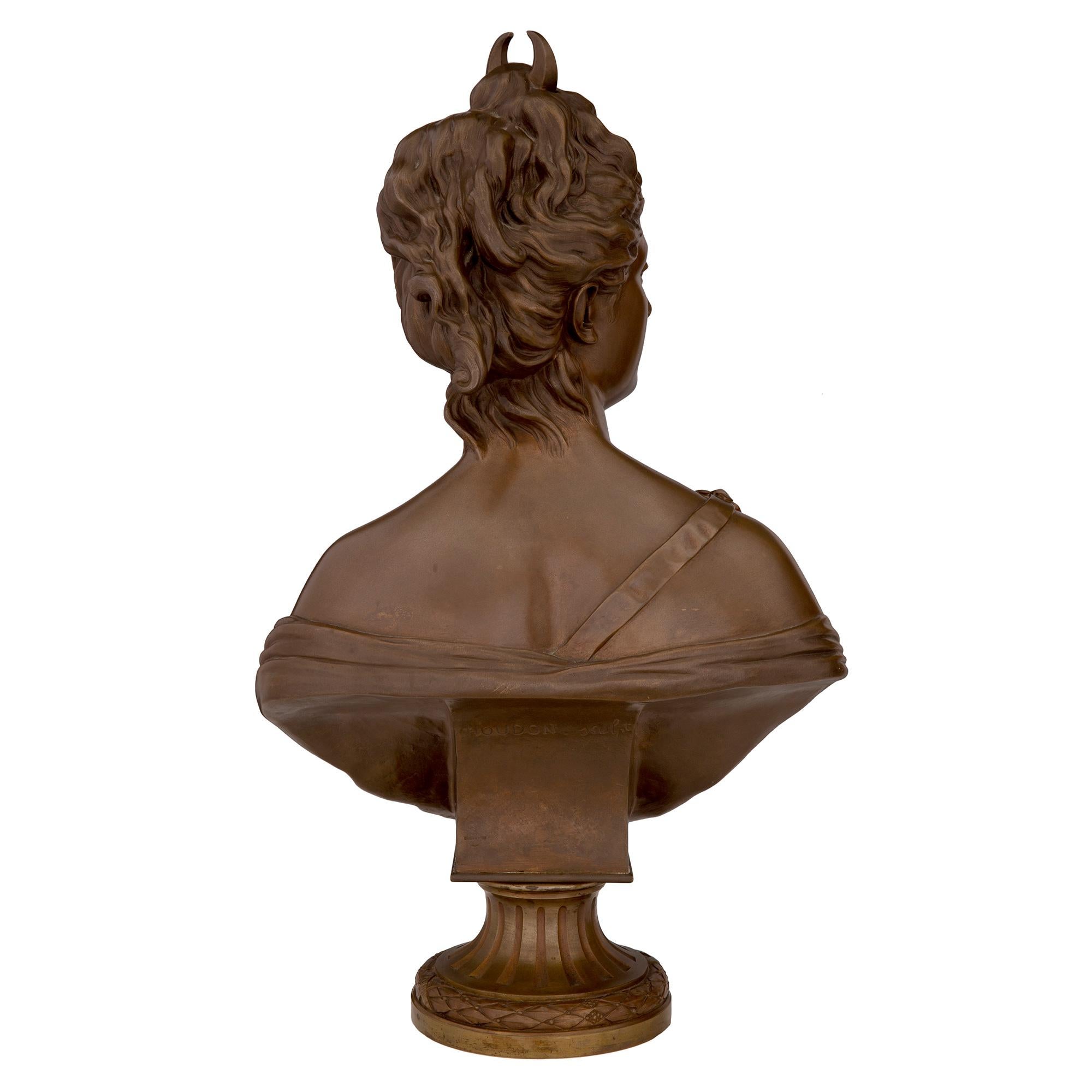 French 19th Century Louis XVI St. Bronze Bust of Diana the Huntress In Good Condition For Sale In West Palm Beach, FL