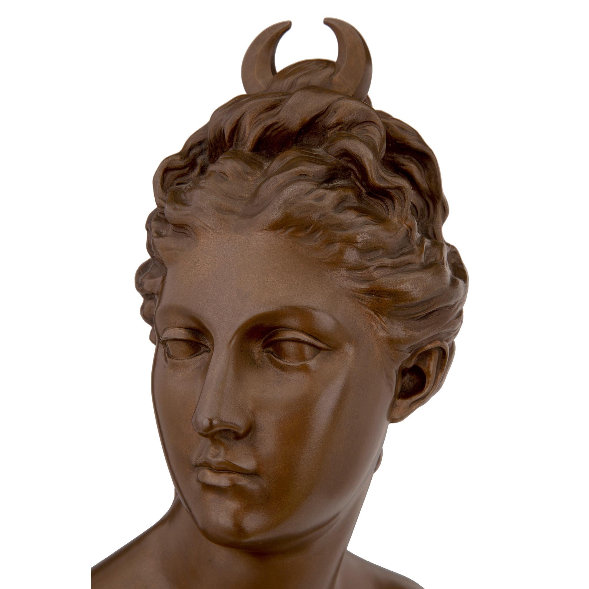 French 19th Century Louis XVI St. Bronze Bust of Diana the Huntress For Sale 2