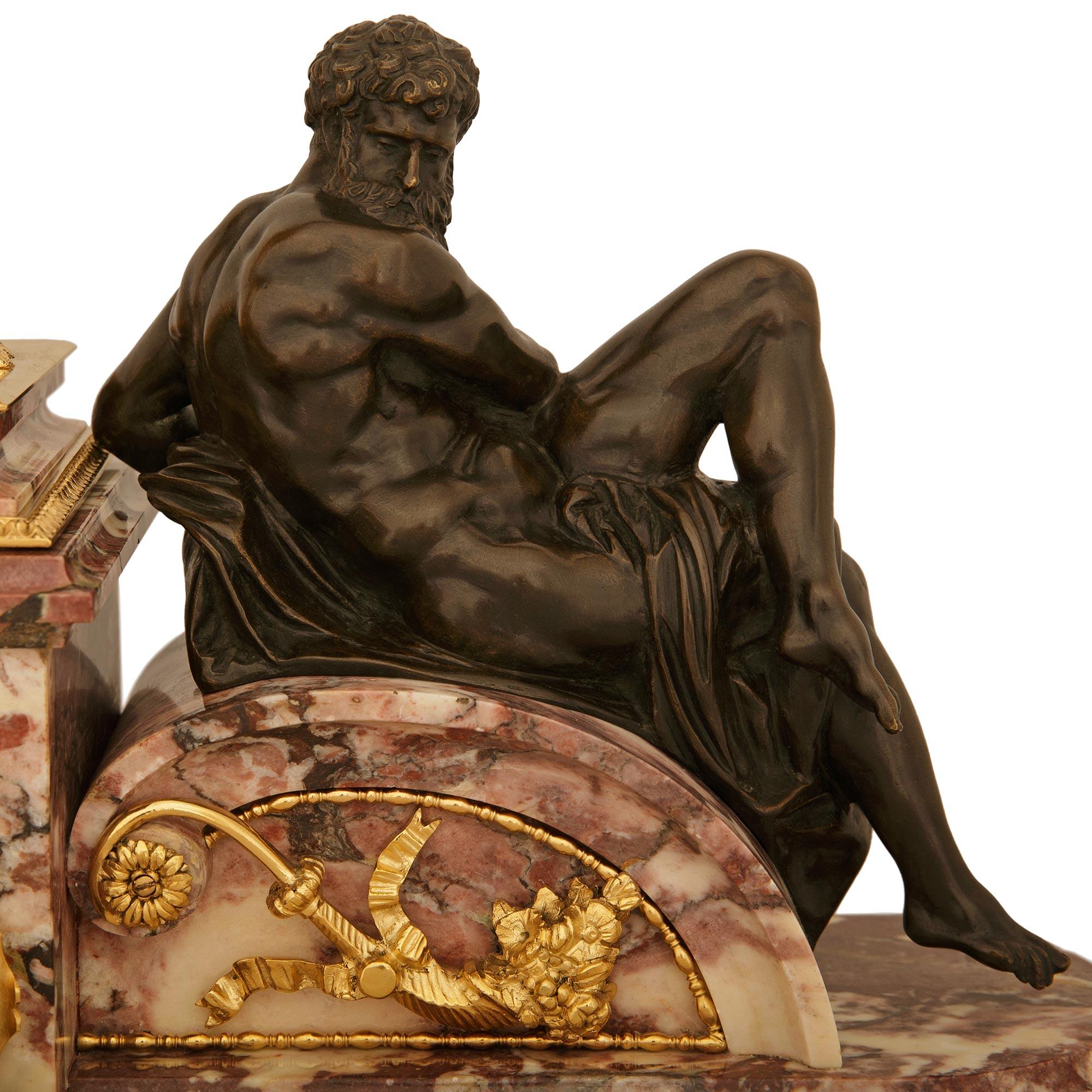 French 19th century Louis XVI st. Bronze, Marble and Ormolu clock set For Sale 10