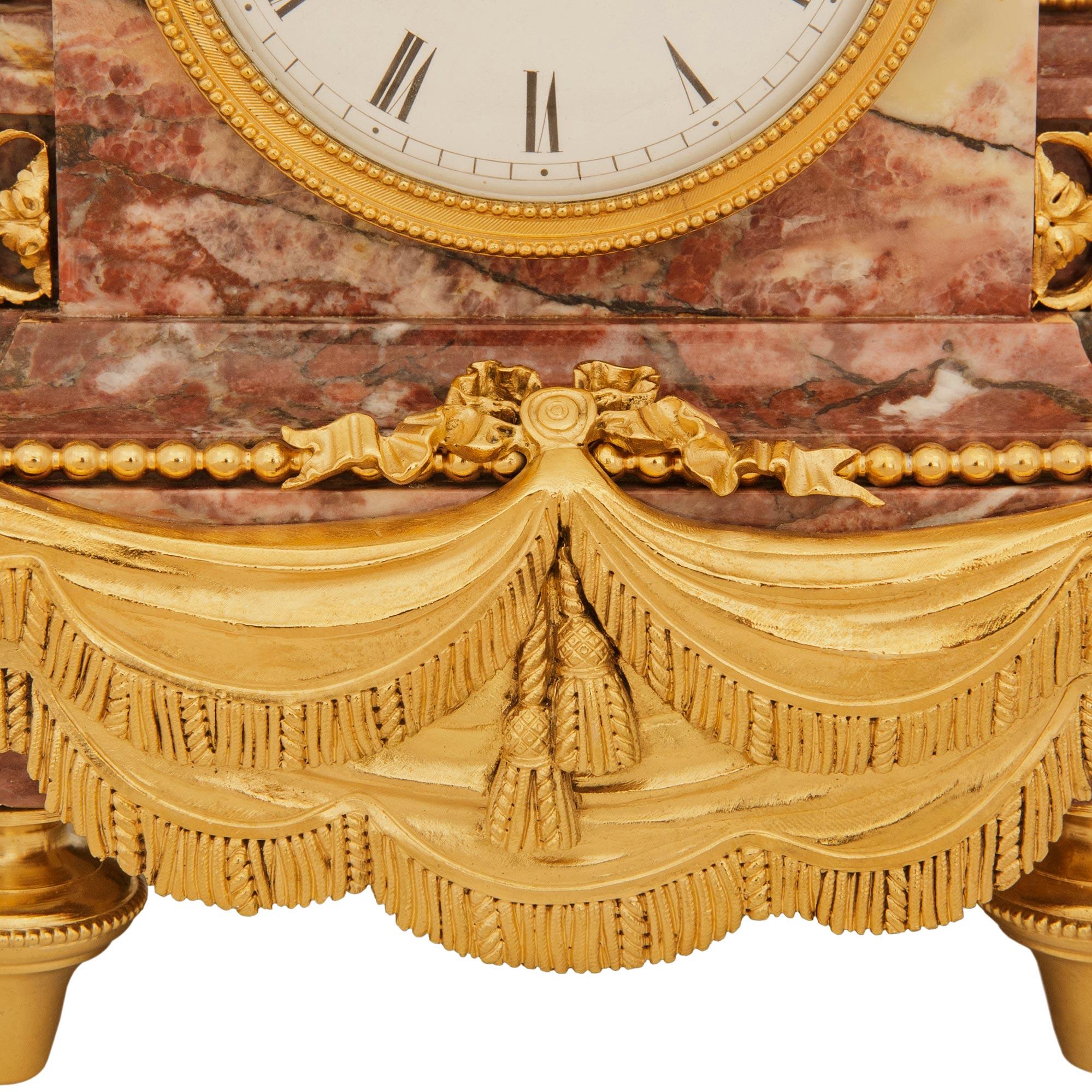 French 19th century Louis XVI st. Bronze, Marble and Ormolu clock set For Sale 11