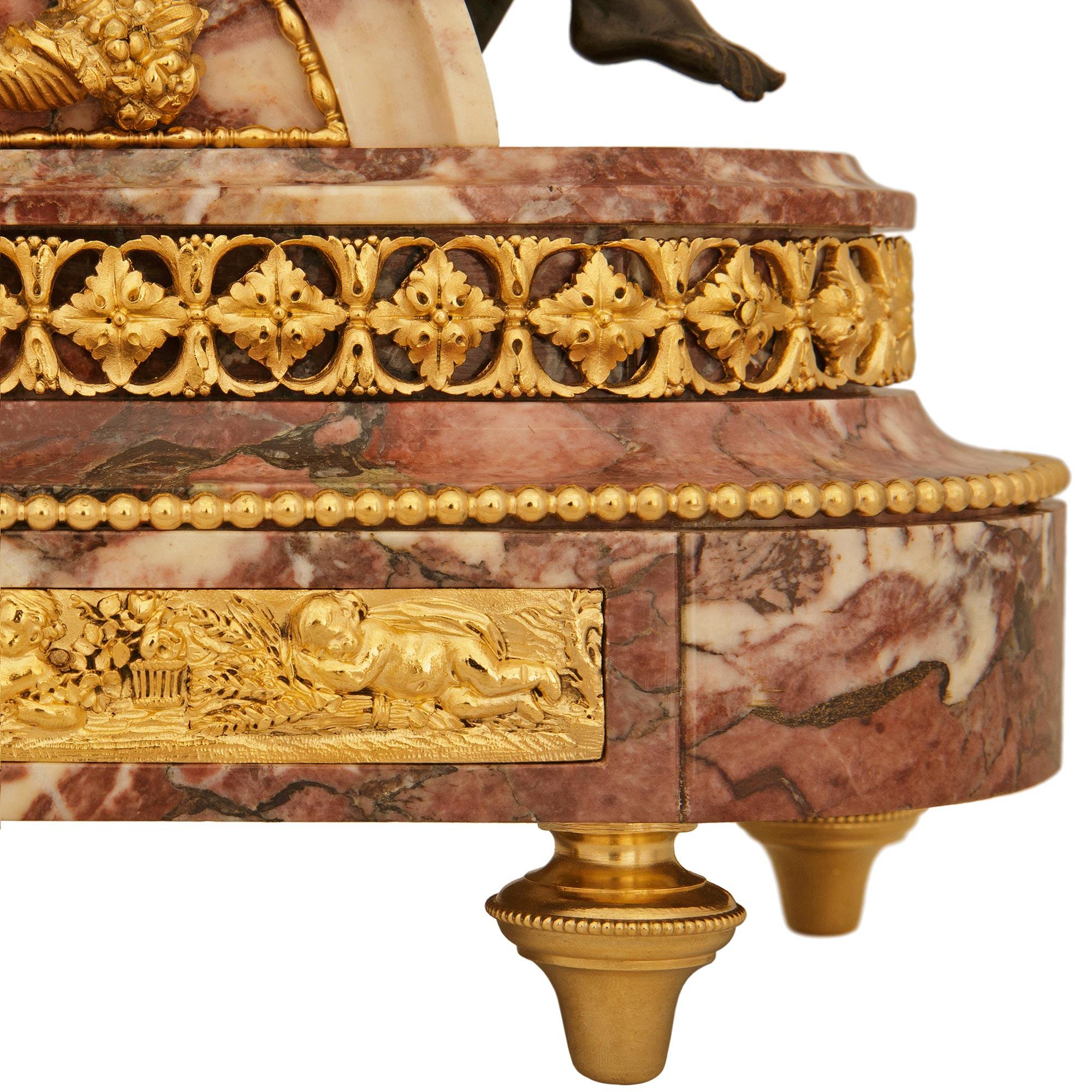 French 19th century Louis XVI st. Bronze, Marble and Ormolu clock set For Sale 12