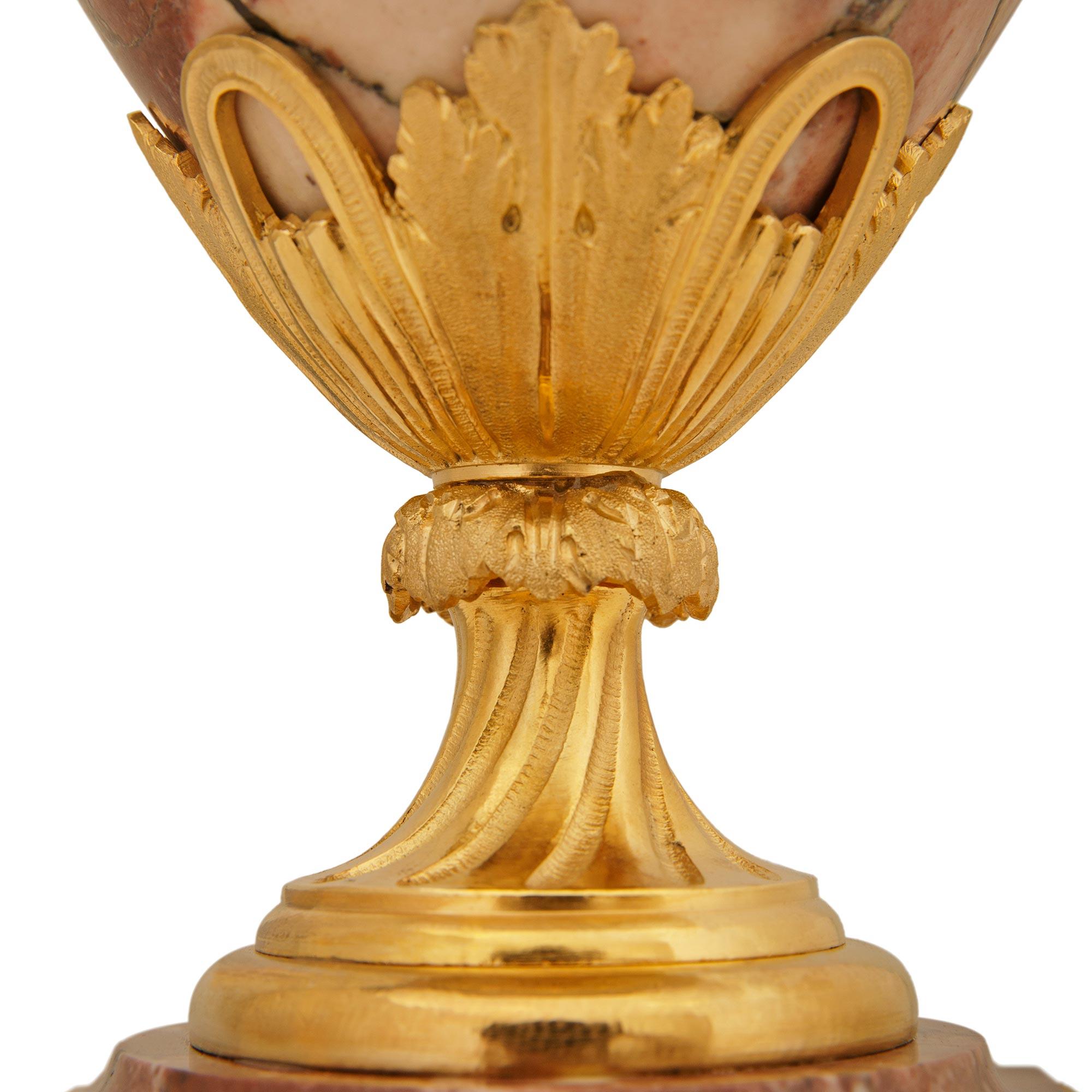 French 19th century Louis XVI st. Bronze, Marble and Ormolu clock set For Sale 4