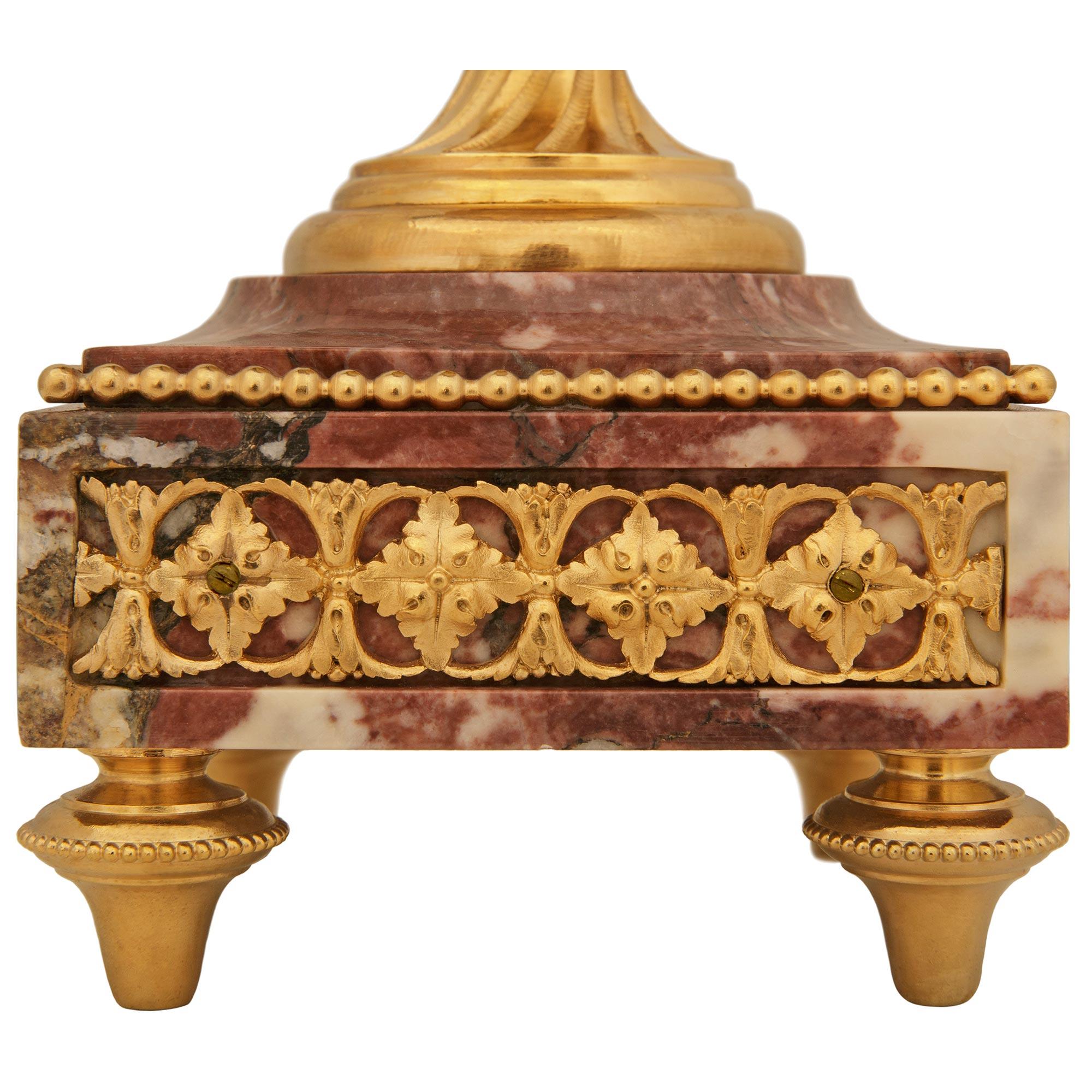 French 19th century Louis XVI st. Bronze, Marble and Ormolu clock set For Sale 5