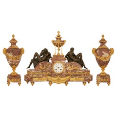 Reloj francés del siglo XIX, estilo Luis XVI, de bronce, mármol y ormolu