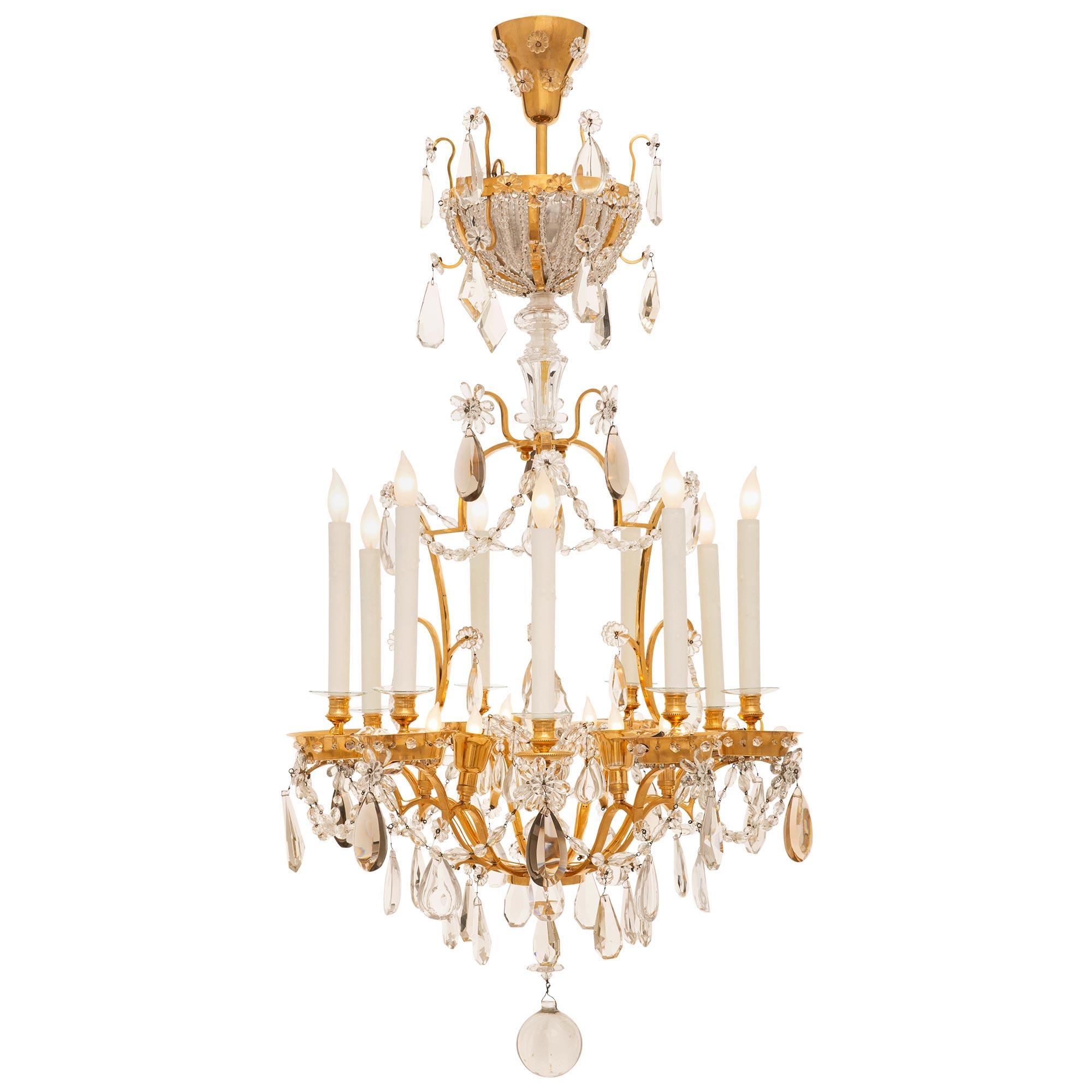 Silvered French 19th Century Louis XVI St. Bronze, Ormolu, and Crystal Chandelier For Sale