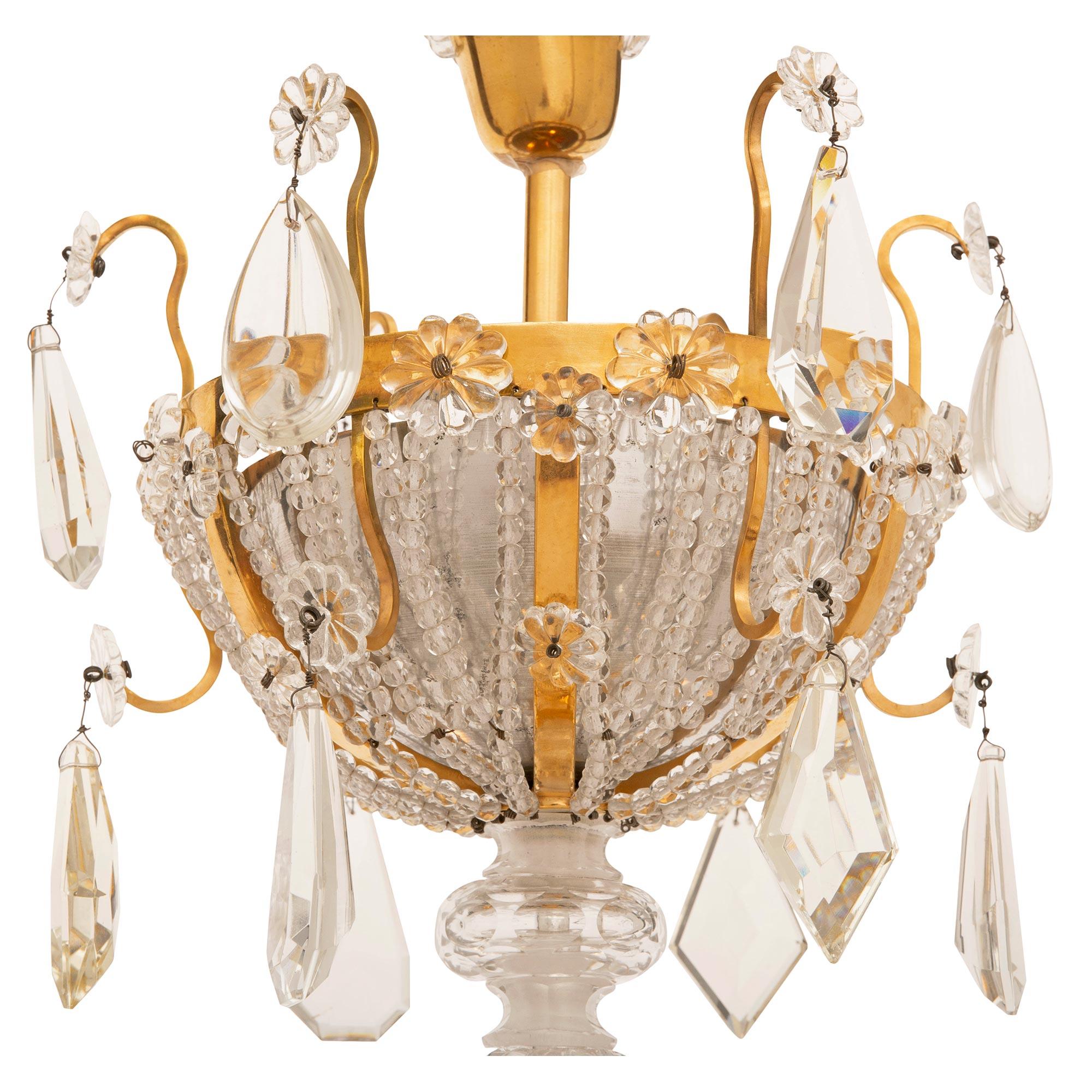 French 19th Century Louis XVI St. Bronze, Ormolu, and Crystal Chandelier In Good Condition For Sale In West Palm Beach, FL