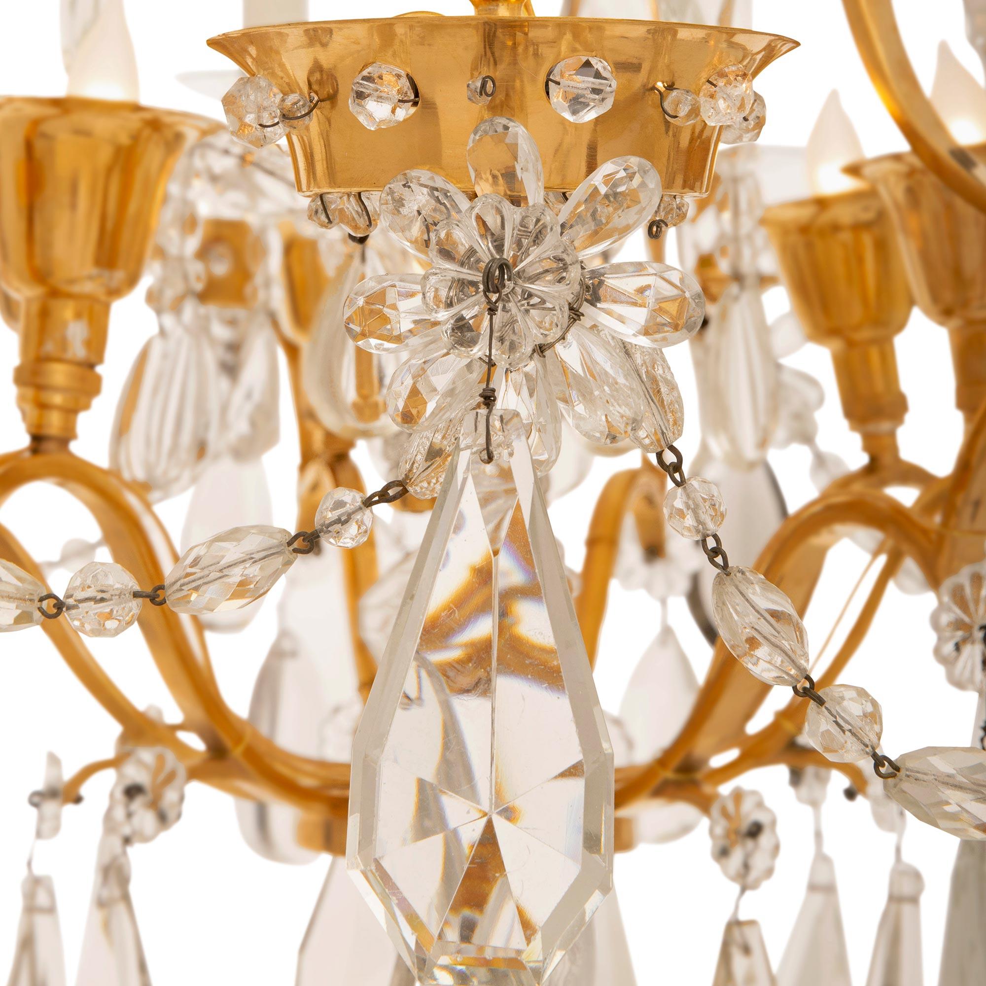 French 19th Century Louis XVI St. Bronze, Ormolu, and Crystal Chandelier For Sale 3