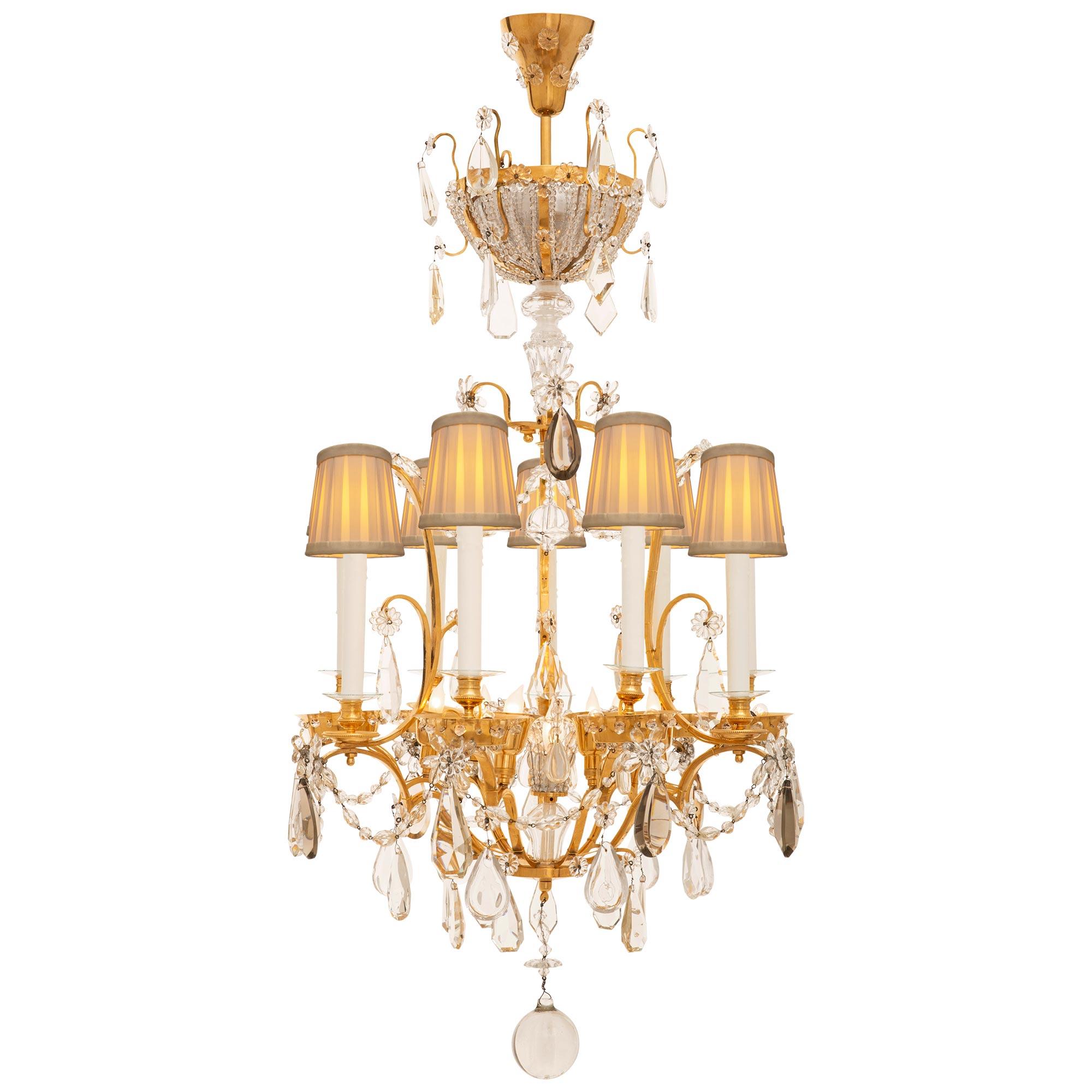 French 19th Century Louis XVI St. Bronze, Ormolu, and Crystal Chandelier For Sale 5